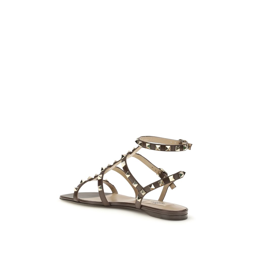 Valentino Garavani Brown Calf Leather Bos Taurus Strap-On Sandals - Luxe Marca