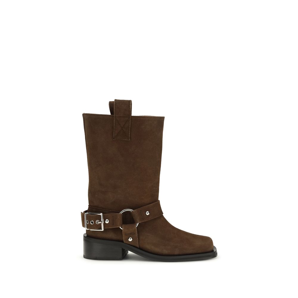 Ganni Brown Calf Leather Bos Taurus Lace-Up Boots - Luxe Marca