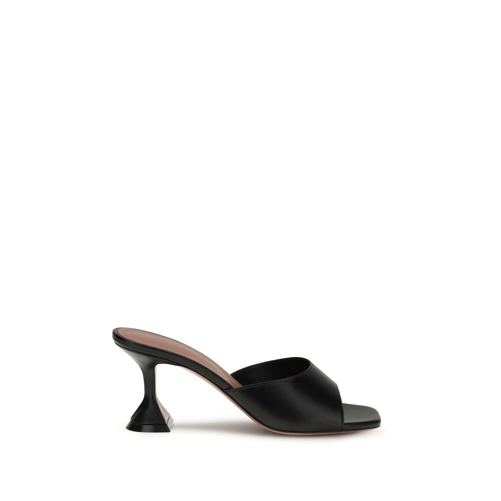 Amina Muaddi Black Calf Leather Bos Taurus Stiletto Heel Sandals - Luxe Marca
