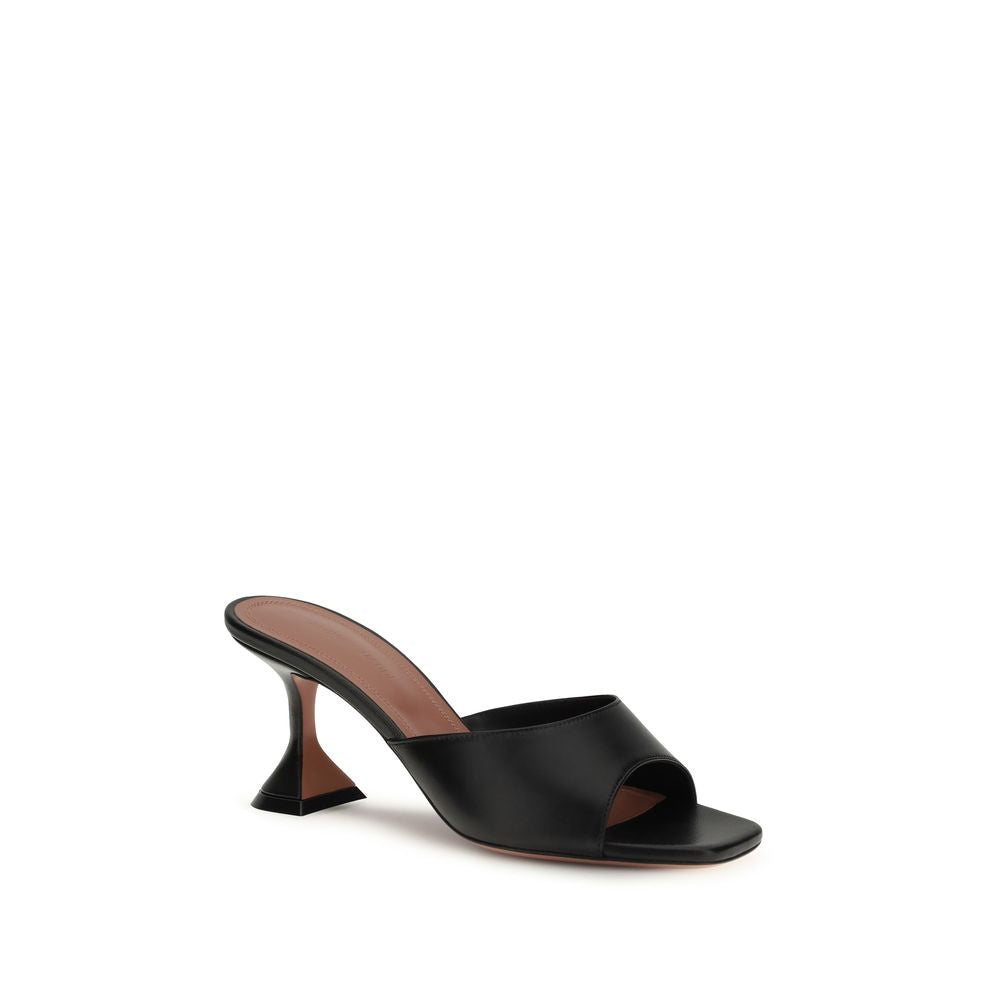 Amina Muaddi Black Calf Leather Bos Taurus Stiletto Heel Sandals - Luxe Marca