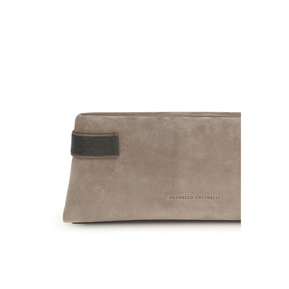 Brunello Cucinelli Gray Calf Leather Bos Taurus Clutch Bag - Luxe Marca
