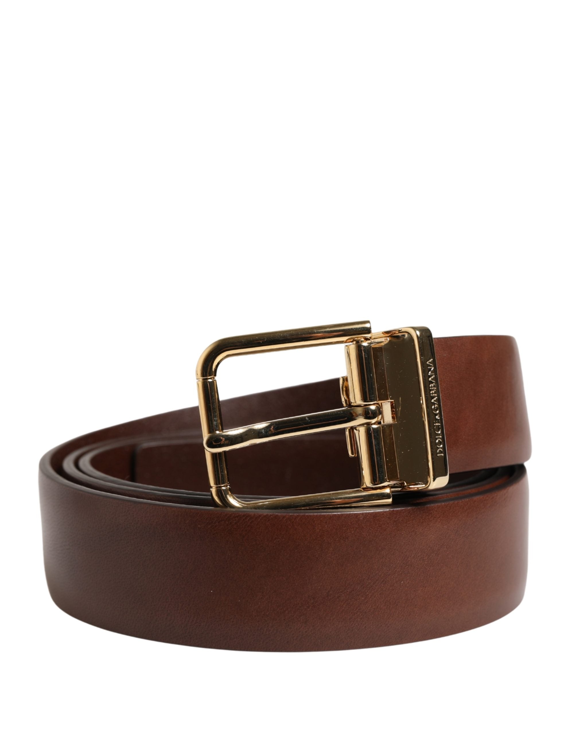 Dolce & Gabbana Men Brown Classic Leather Metal Buckle Belt - Luxe Marca