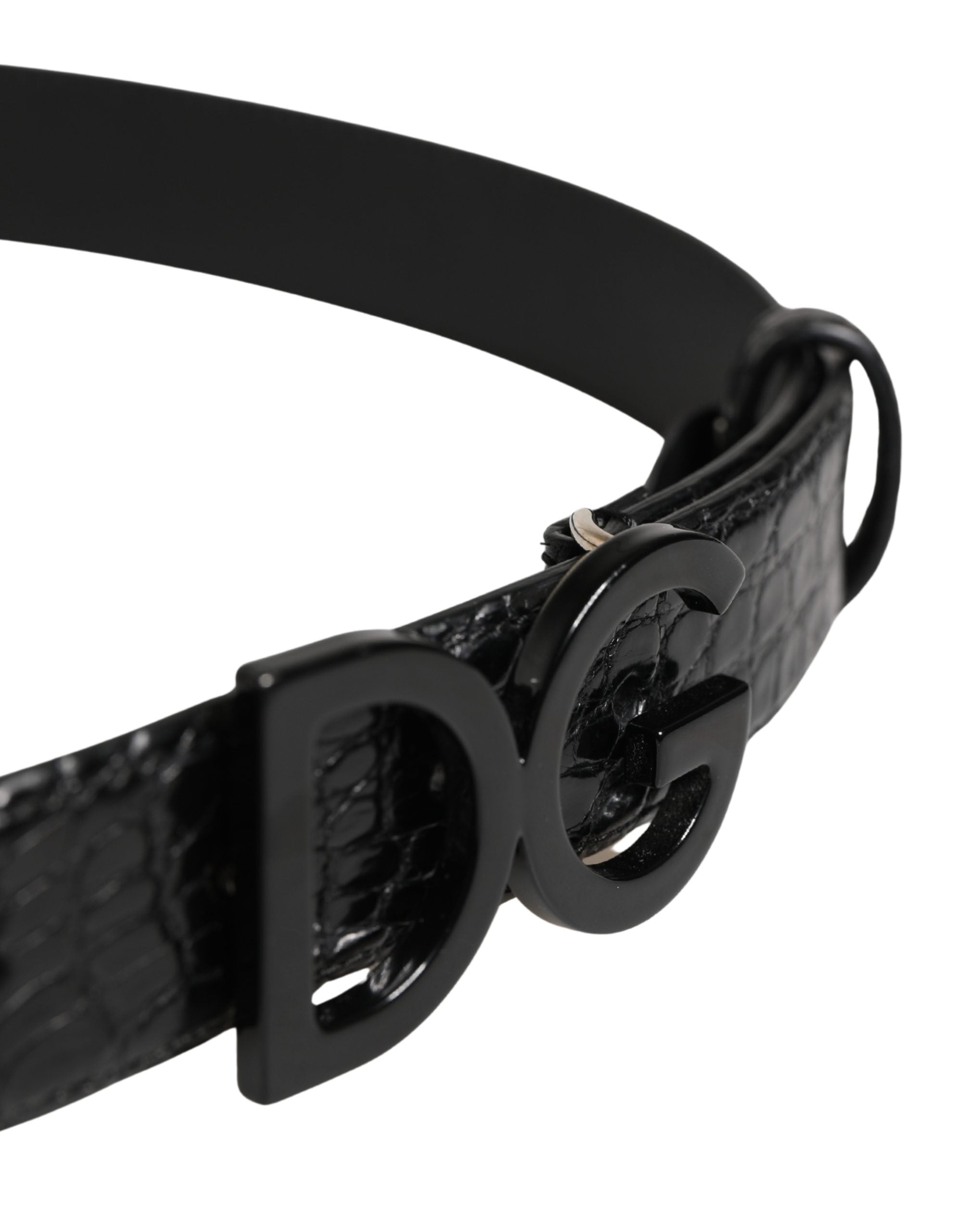 Dolce & Gabbana Men Black Exotic Leather Logo Buckle Belt - Luxe Marca
