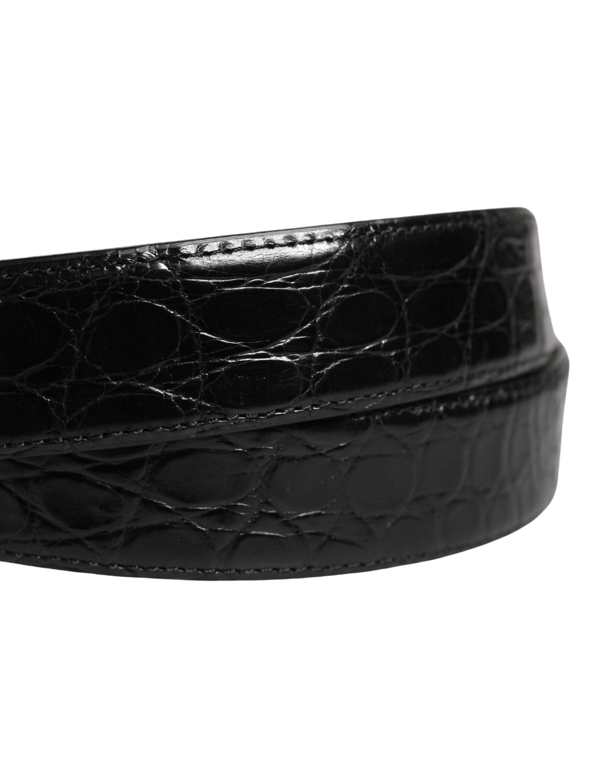 Dolce & Gabbana Men Black Exotic Leather Logo Buckle Belt - Luxe Marca