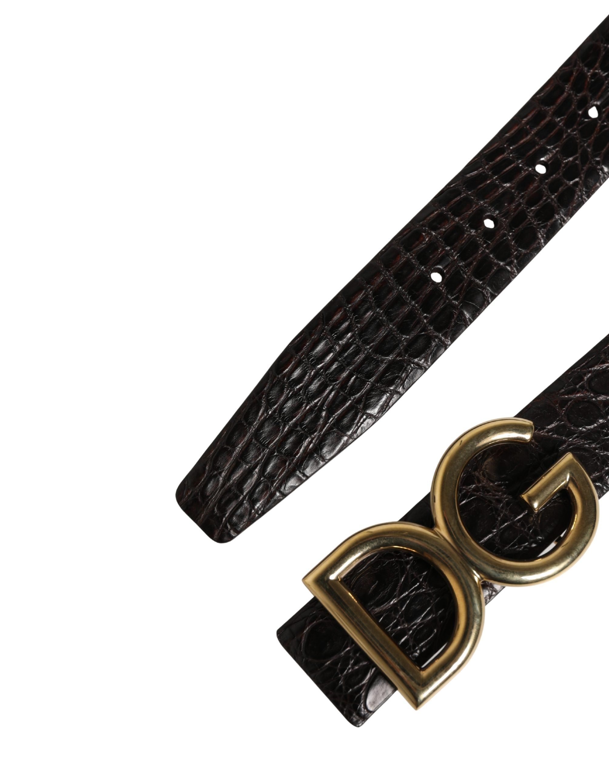 Dolce & Gabbana Men Black Exotic Leather Logo Buckle Belt - Luxe Marca