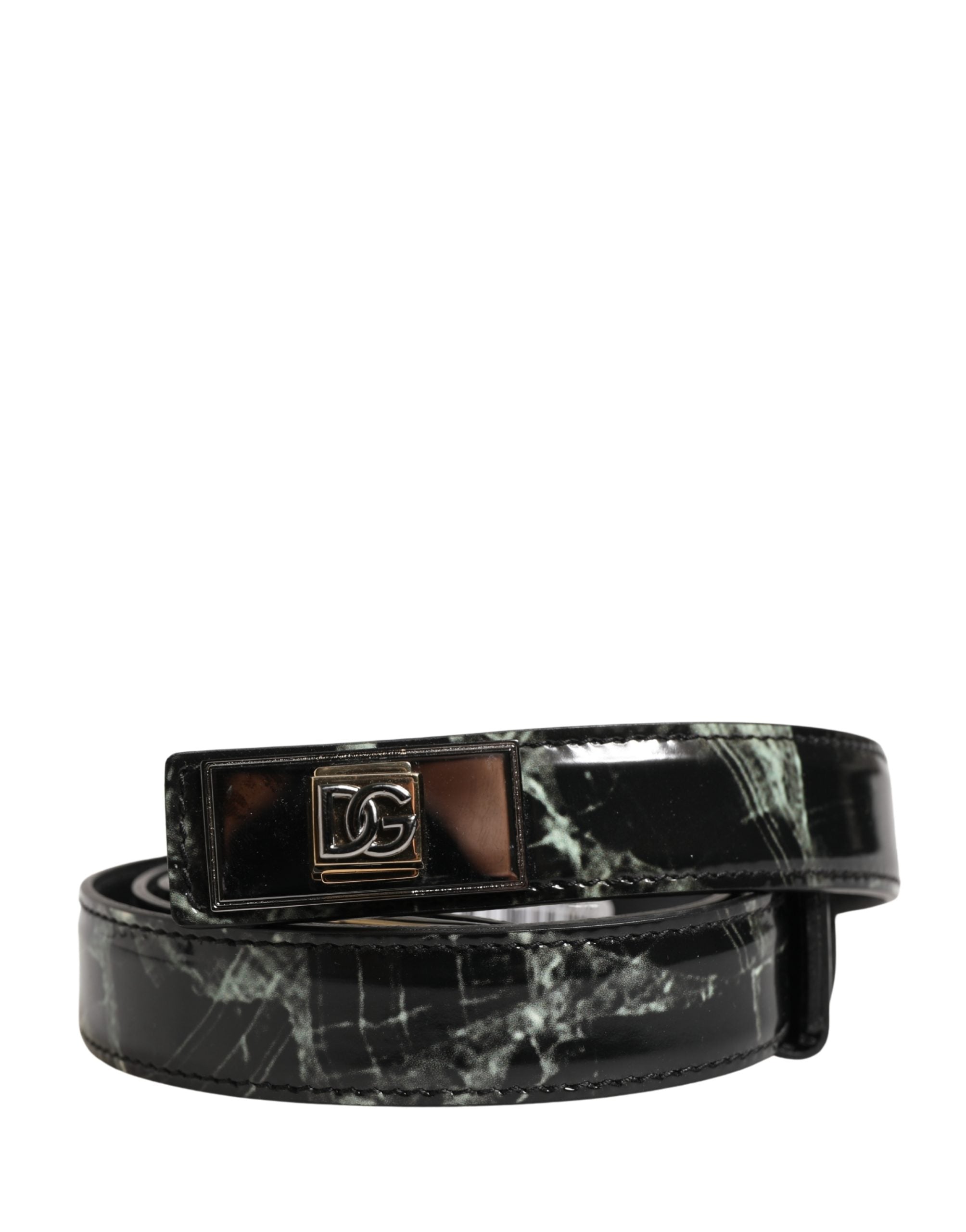 Dolce & Gabbana Men Black Marble Leather DG Logo Buckle Belt - Luxe Marca