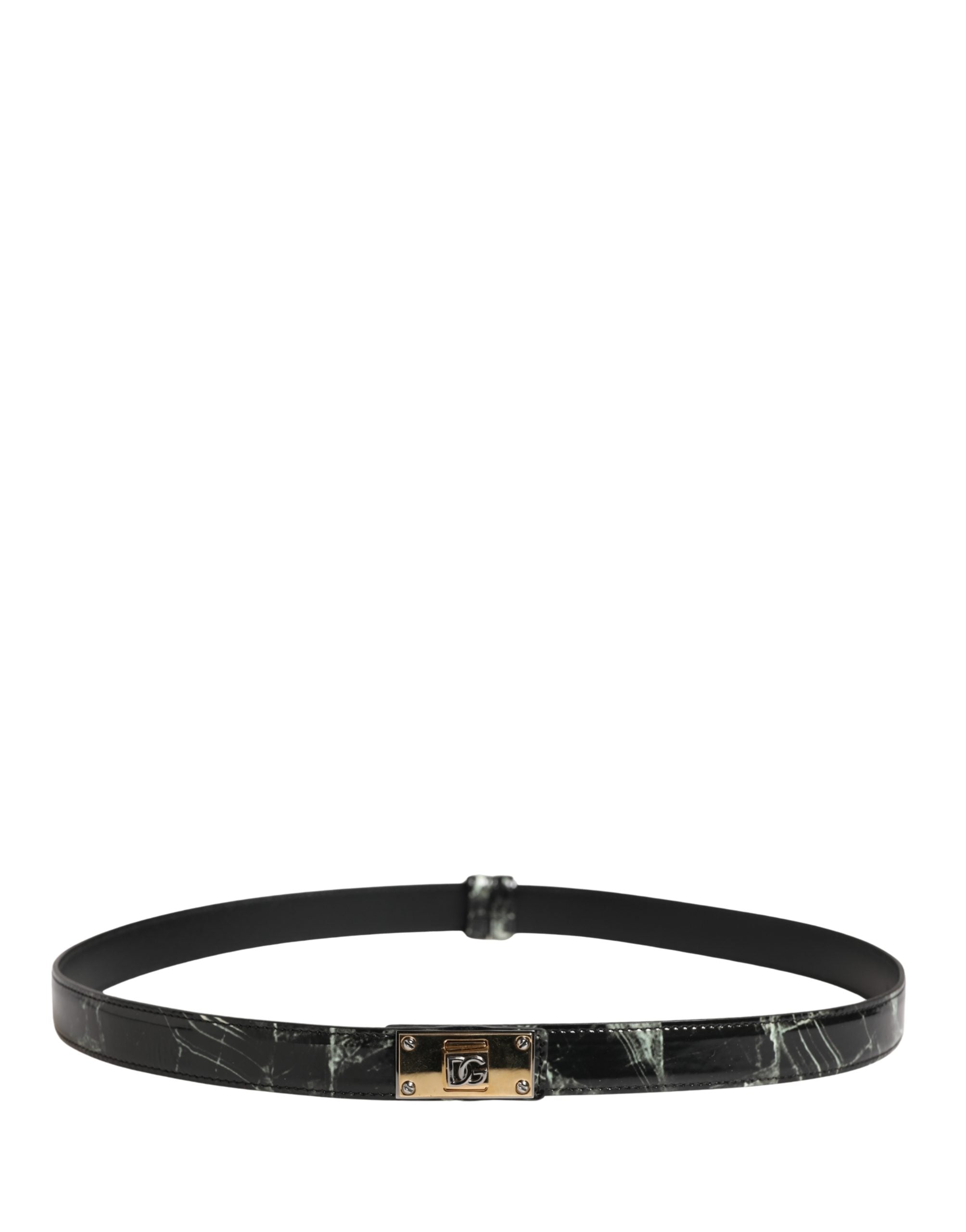 Dolce & Gabbana Men Black Marble Leather DG Logo Buckle Belt - Luxe Marca