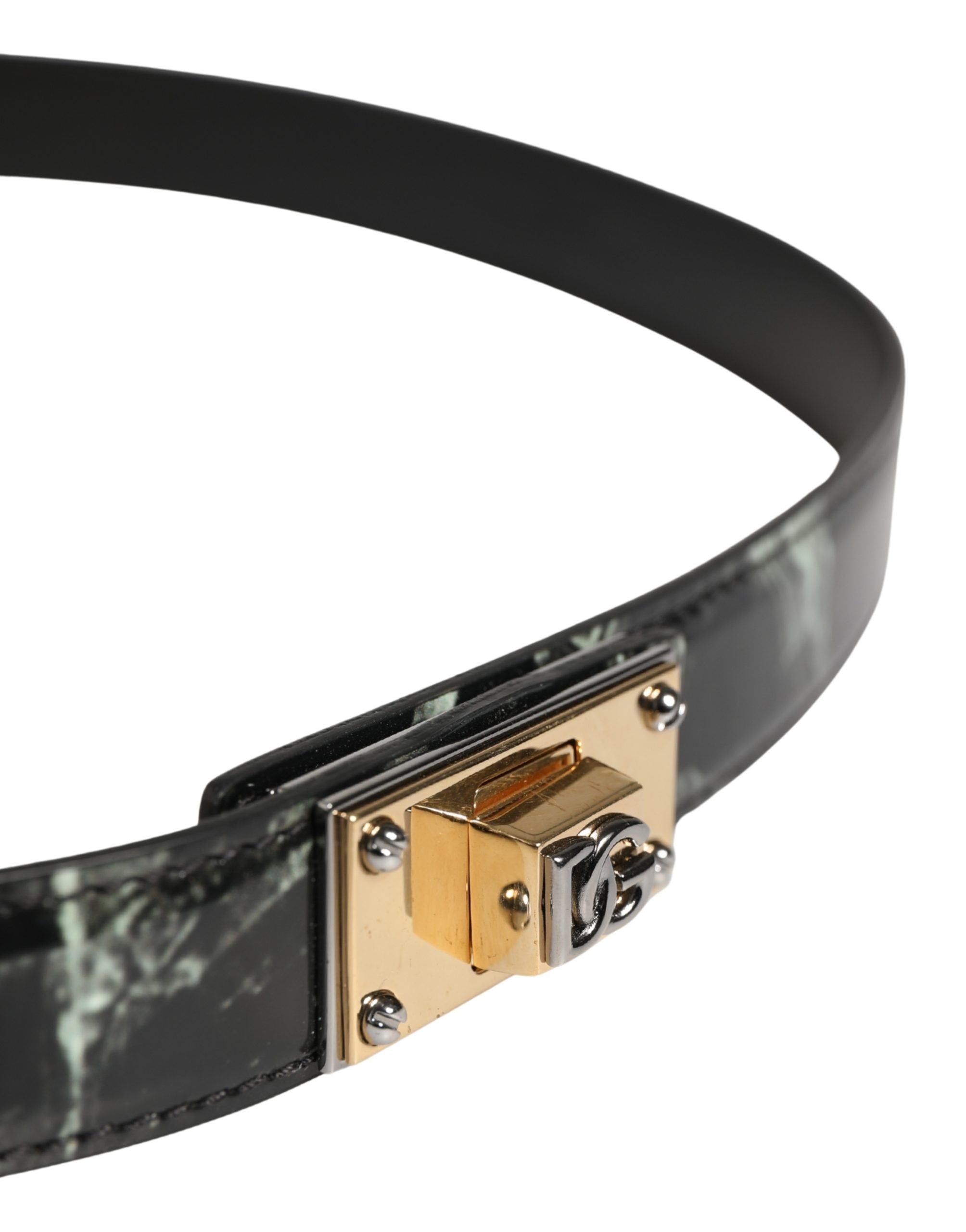 Dolce & Gabbana Men Black Marble Leather DG Logo Buckle Belt - Luxe Marca