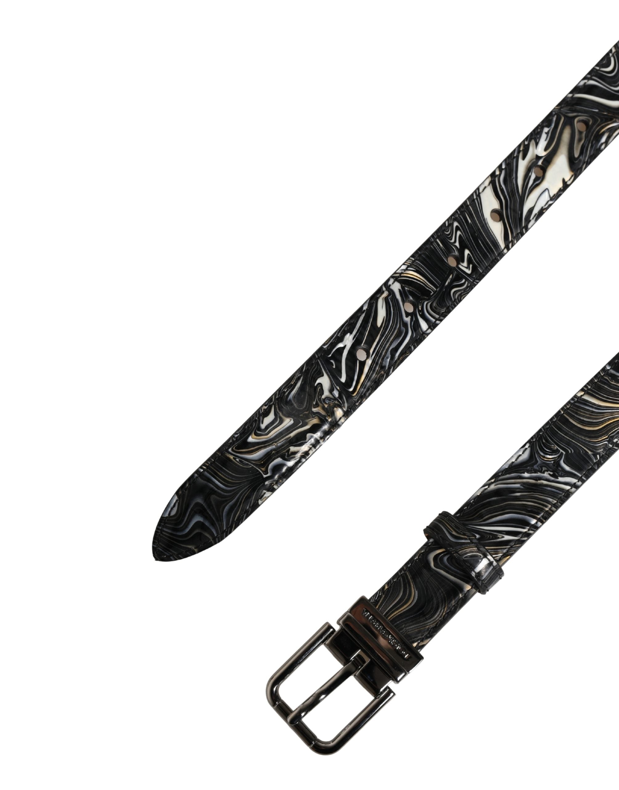 Dolce & Gabbana Men Black Marble Leather Metal Buckle Belt - Luxe Marca