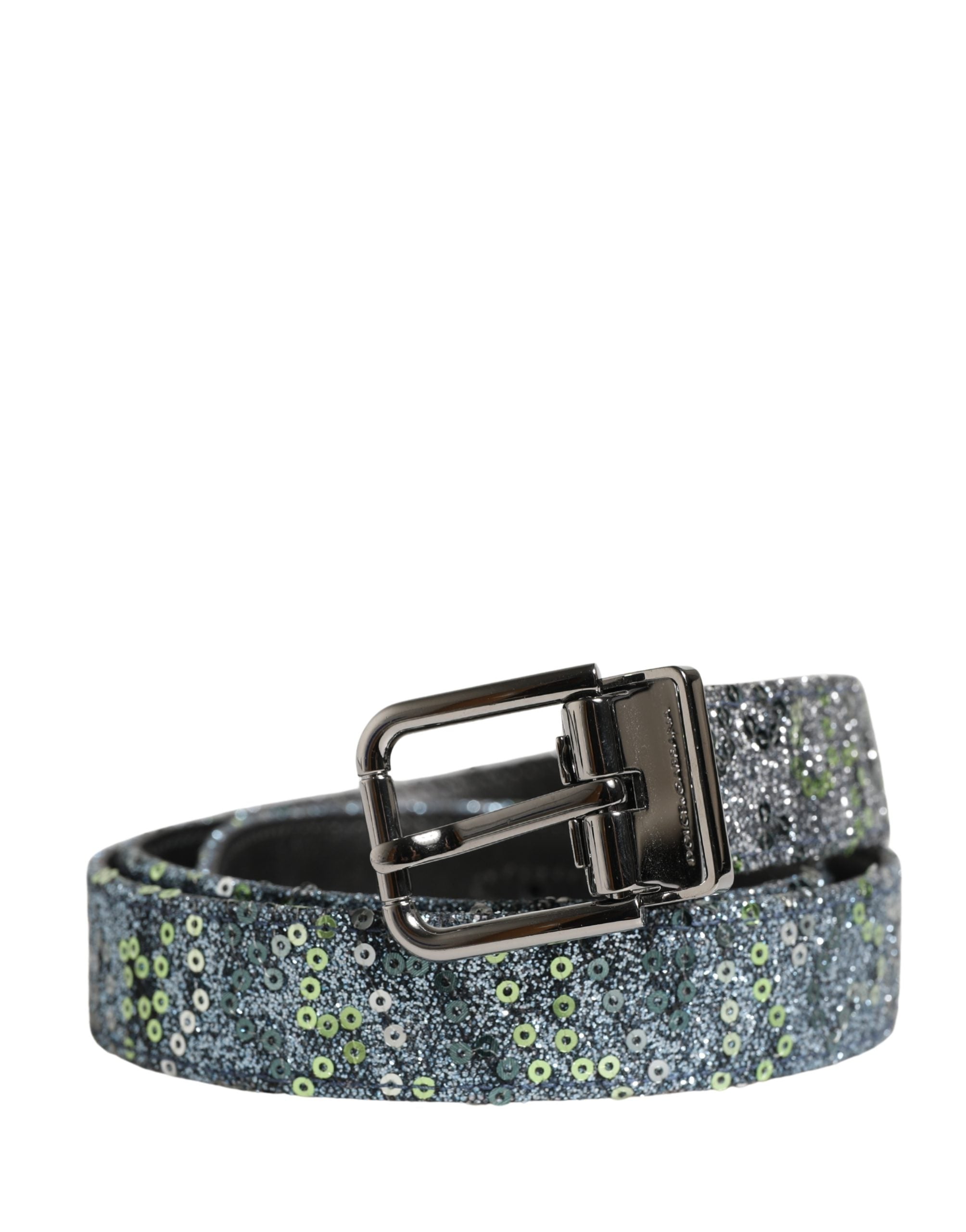 Dolce & Gabbana Men Multicolor Sequin Silver Metal Buckle Belt - Luxe Marca