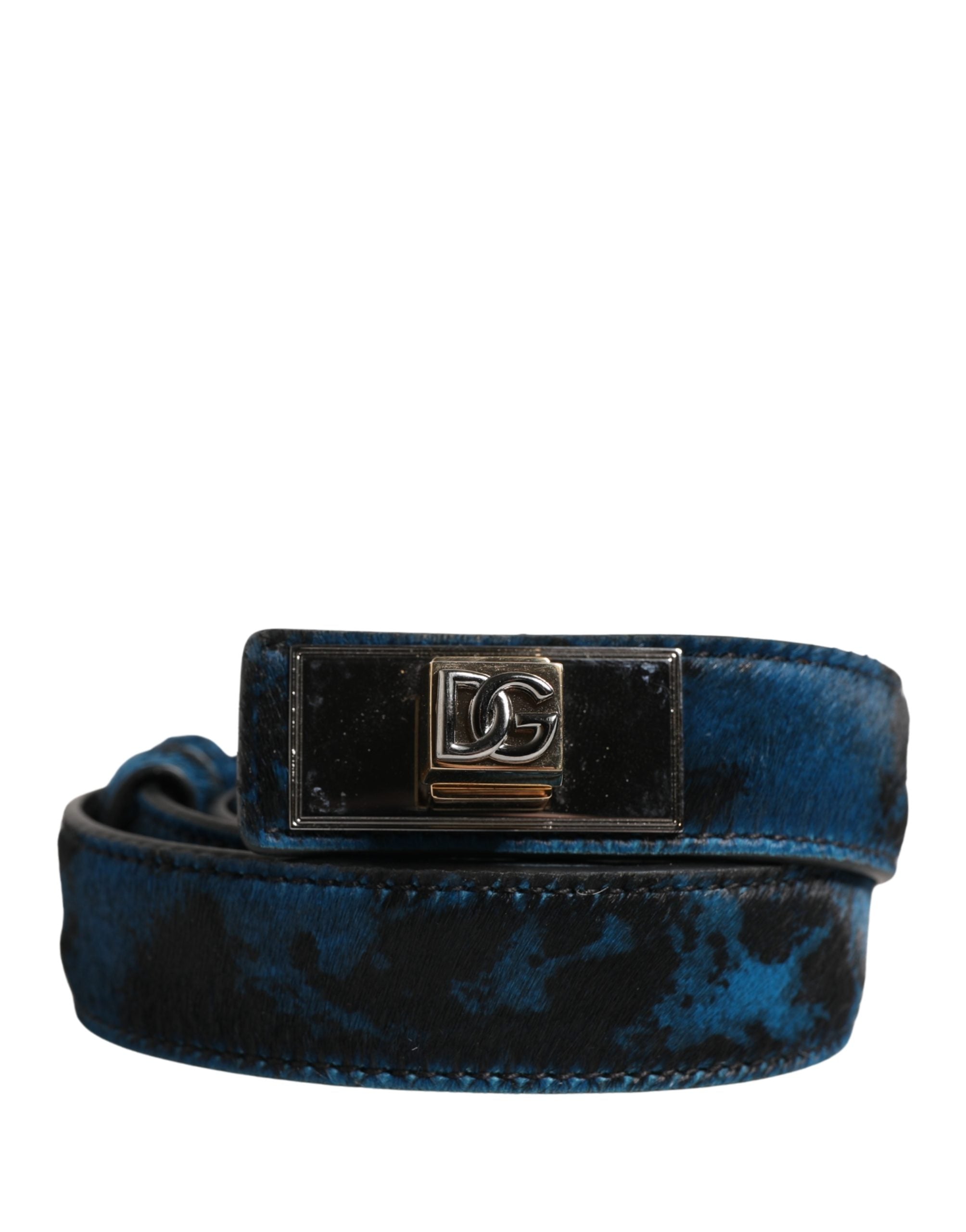 Dolce & Gabbana Men Blue Calf Leather Logo Metal Buckle Belt - Luxe Marca