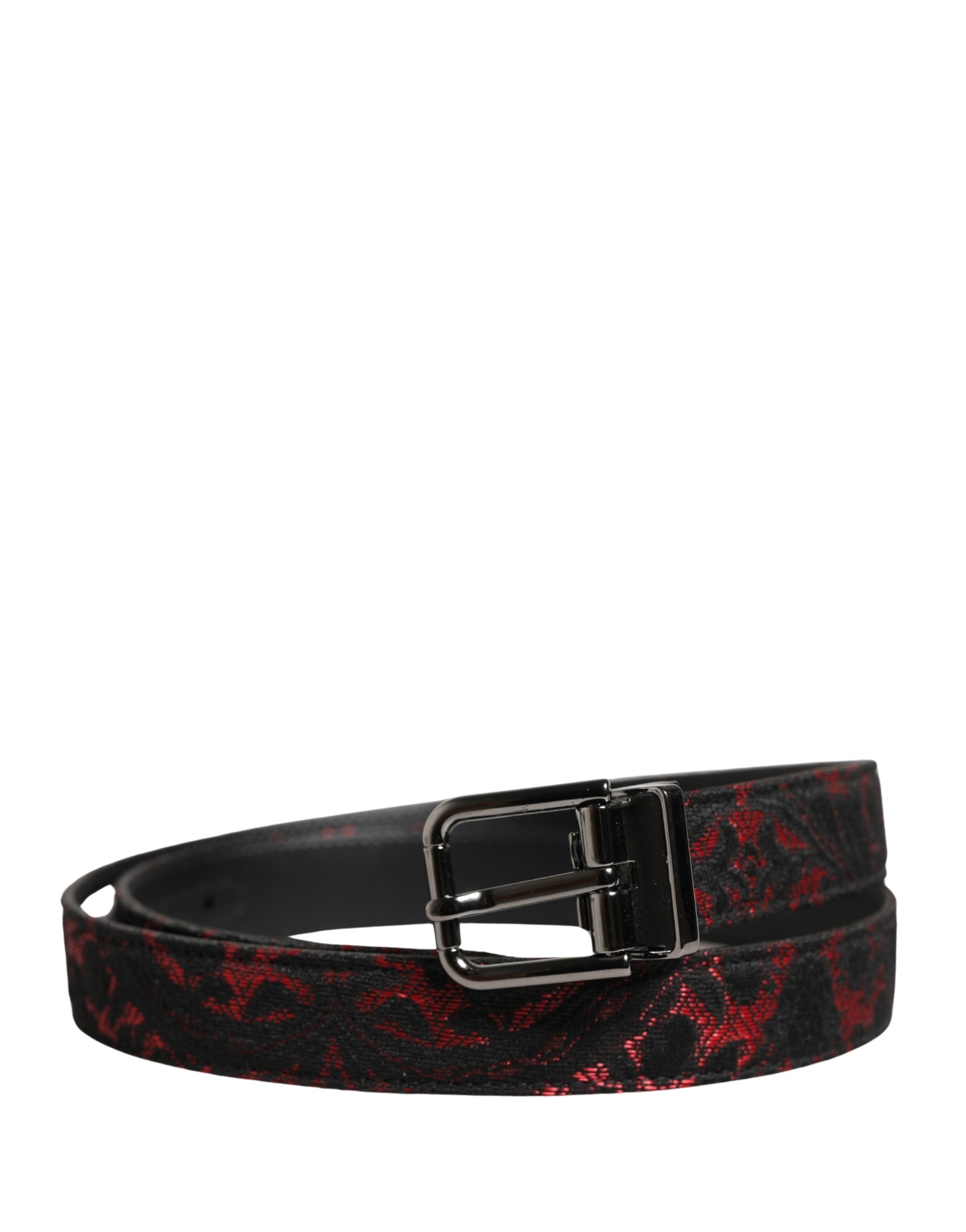 Dolce & Gabbana Black Red Polyester Silver Metal Buckle Belt - Luxe Marca