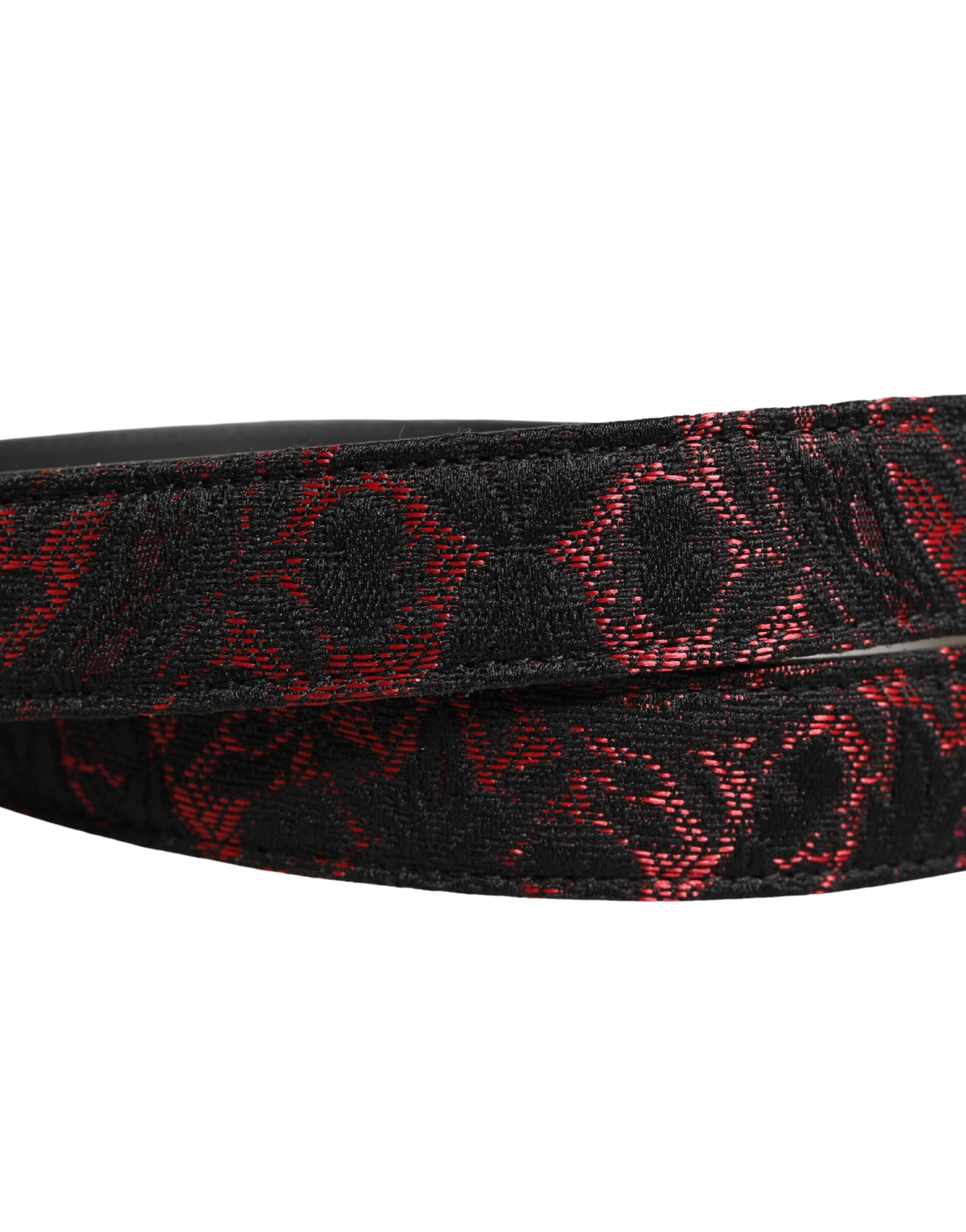 Dolce & Gabbana Black Red Polyester Silver Metal Buckle Belt - Luxe Marca