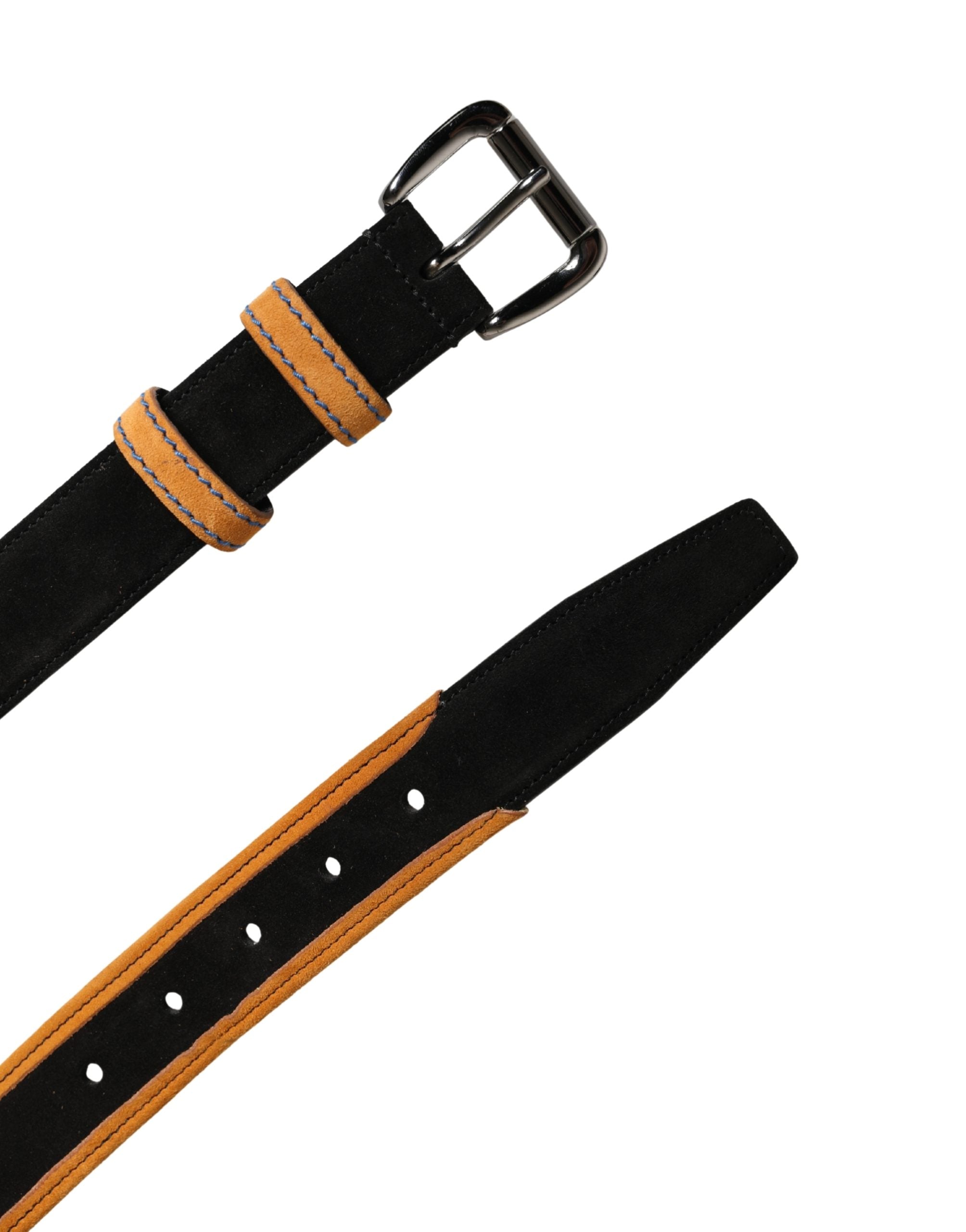 Dolce & Gabbana Men Black Orange Polyester Metal Buckle Belt - Luxe Marca