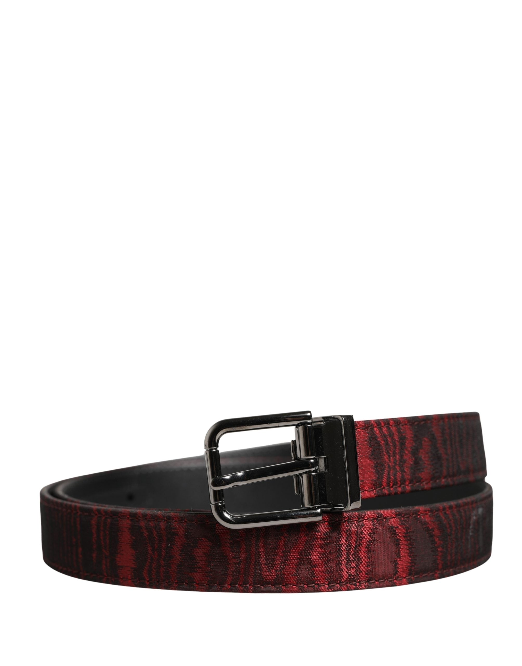 Dolce & Gabbana Men Red Jacquard Acetate Metal Buckle Belt - Luxe Marca