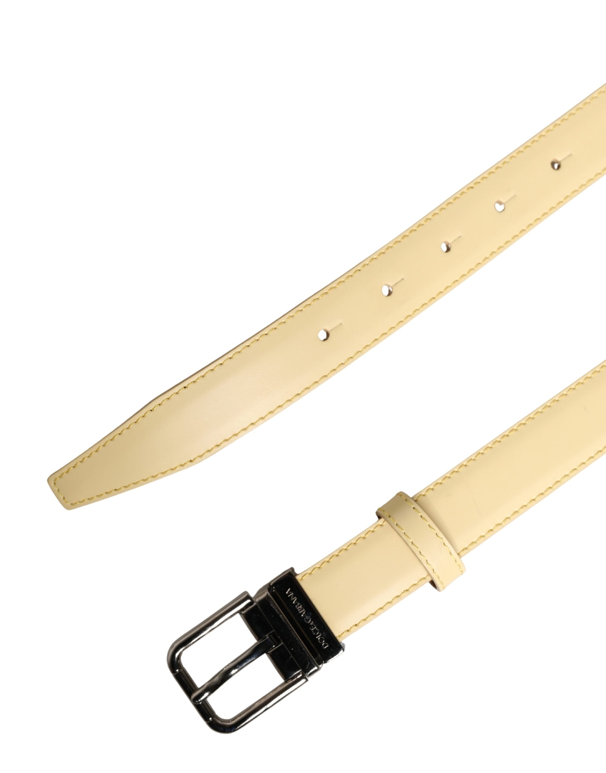 Dolce & Gabbana Men Yellow Classic Leather Metal Buckle Belt - Luxe Marca