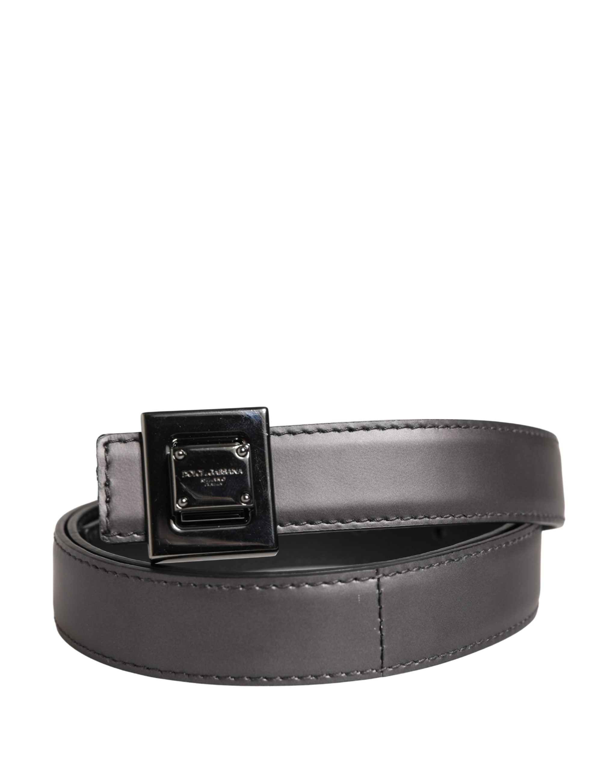 Dolce & Gabbana Men Silver Classic Leather Square Buckle Belt - Luxe Marca