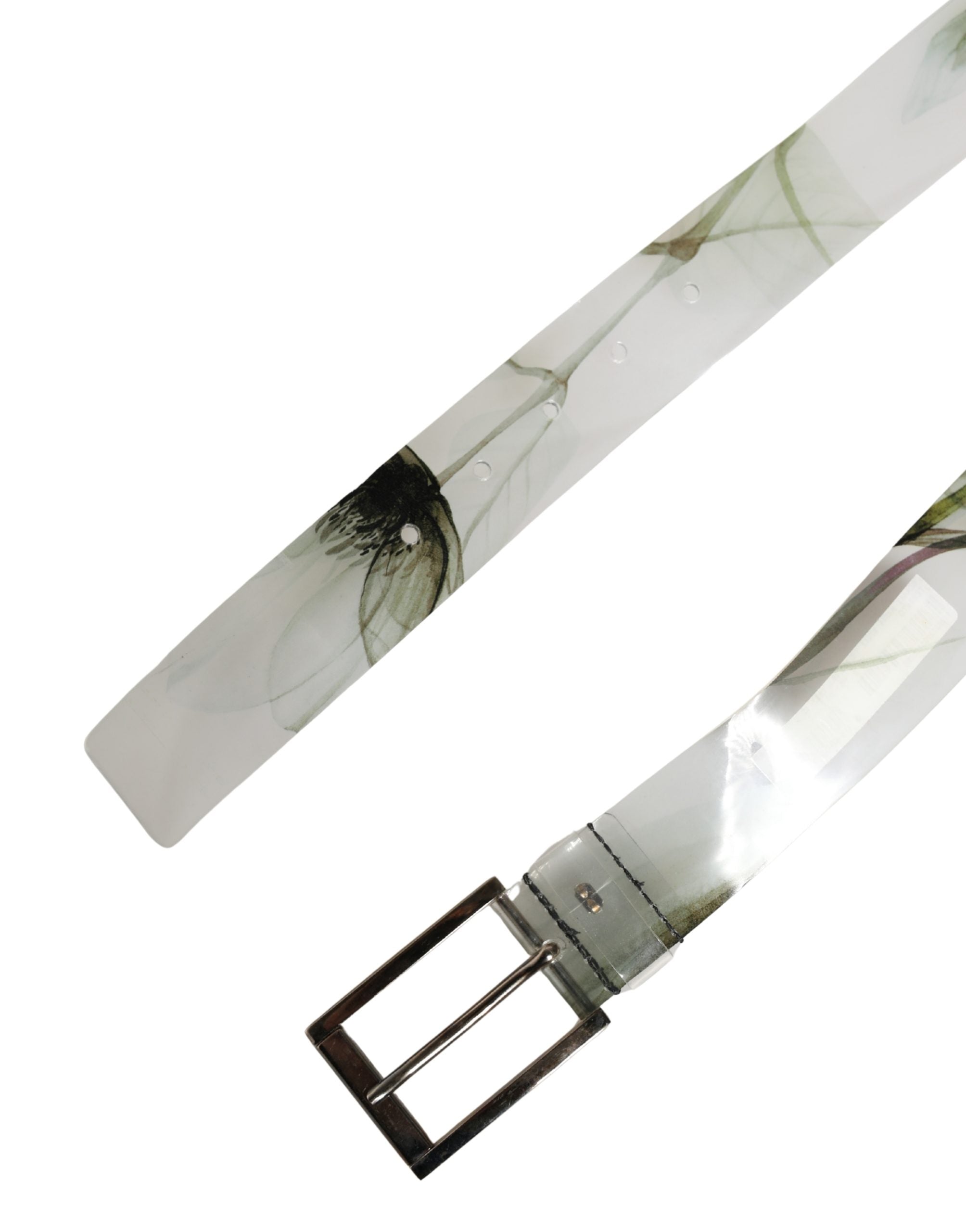 Dolce & Gabbana Men White Floral PVC Silver Metal Buckle Belt - Luxe Marca
