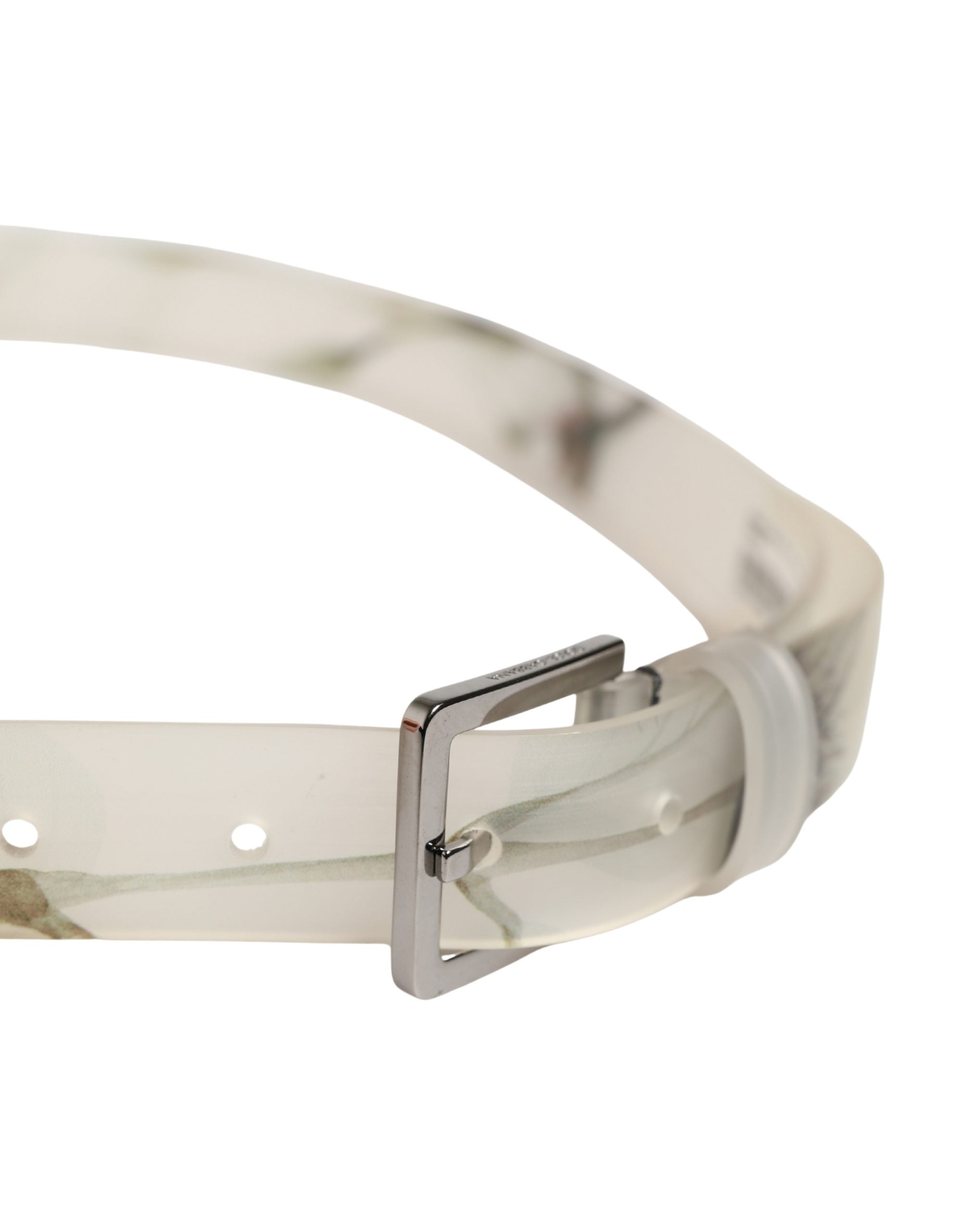Dolce & Gabbana Men White Floral PVC Silver Metal Buckle Belt - Luxe Marca