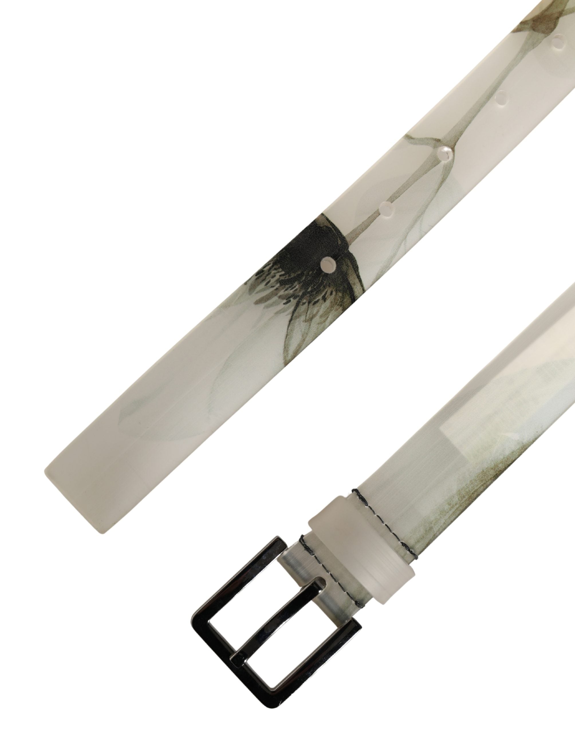 Dolce & Gabbana Men White Floral PVC Silver Metal Buckle Belt - Luxe Marca