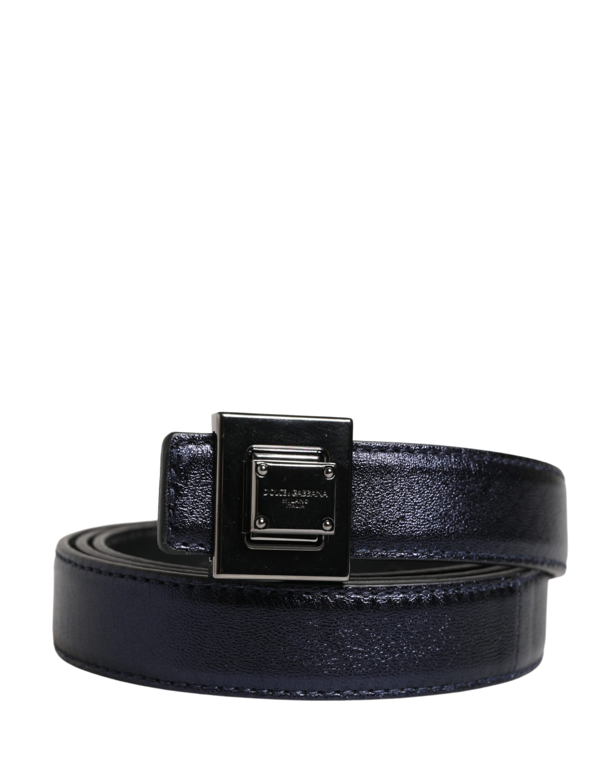 Dolce & Gabbana Men Black Classic Leather Square Buckle Belt - Luxe Marca