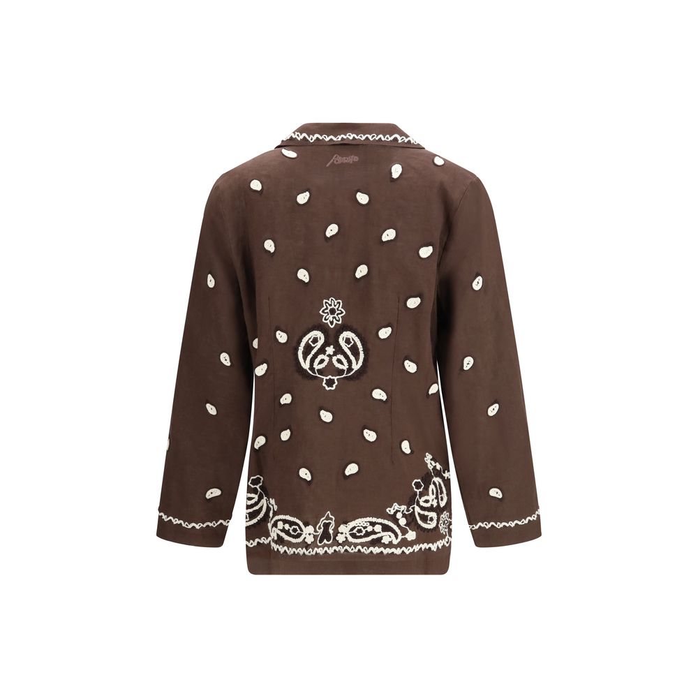 P.A.R.O.S.H. Brown Linen Pattern Shirt - Luxe Marca