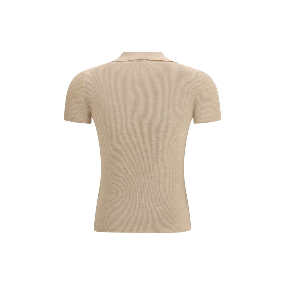 Max Mara Beige Fleece Wool Polo Shirt - Luxe Marca