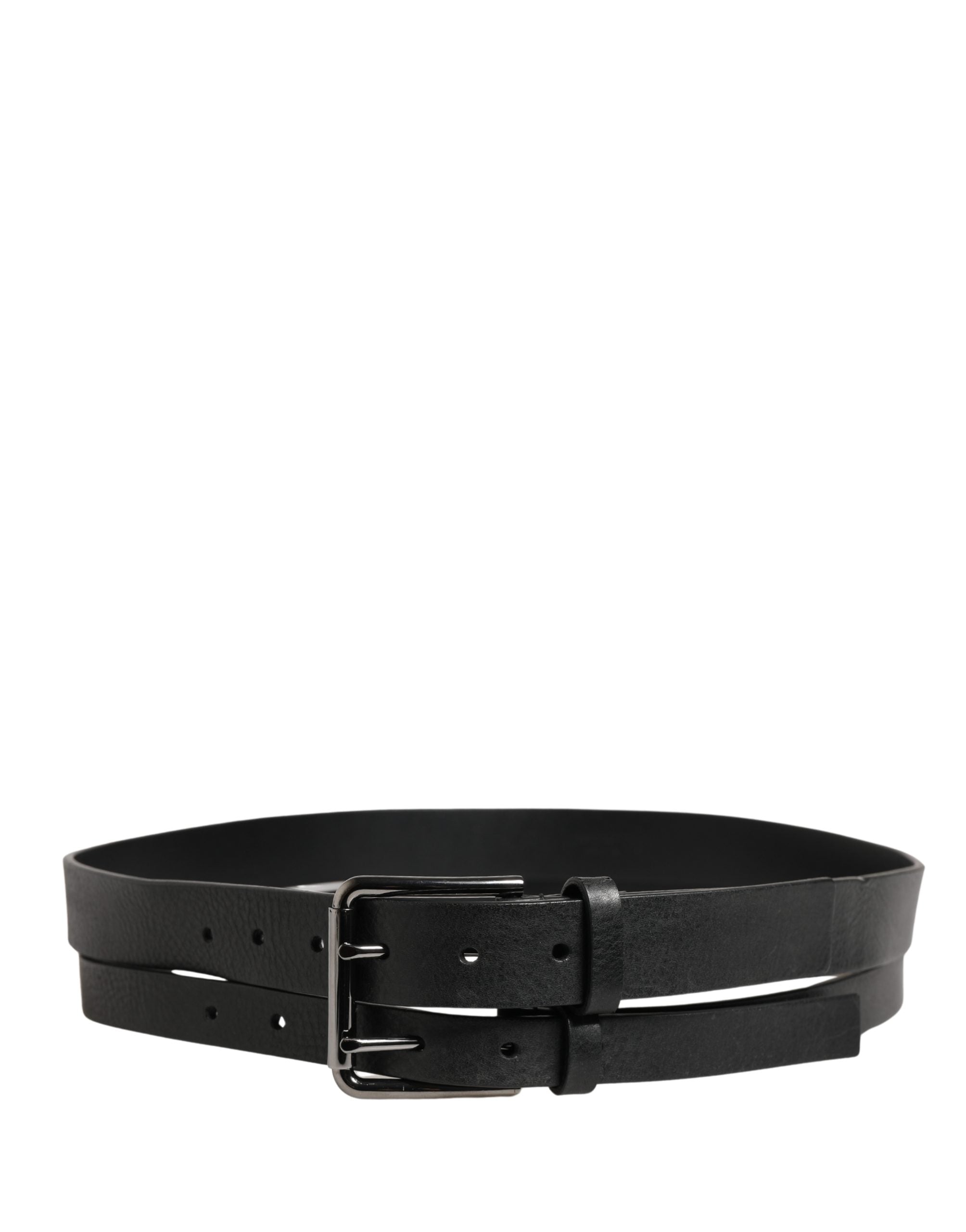 Dolce & Gabbana Black Double Strap Leather Silver Buckle Belt - Luxe Marca