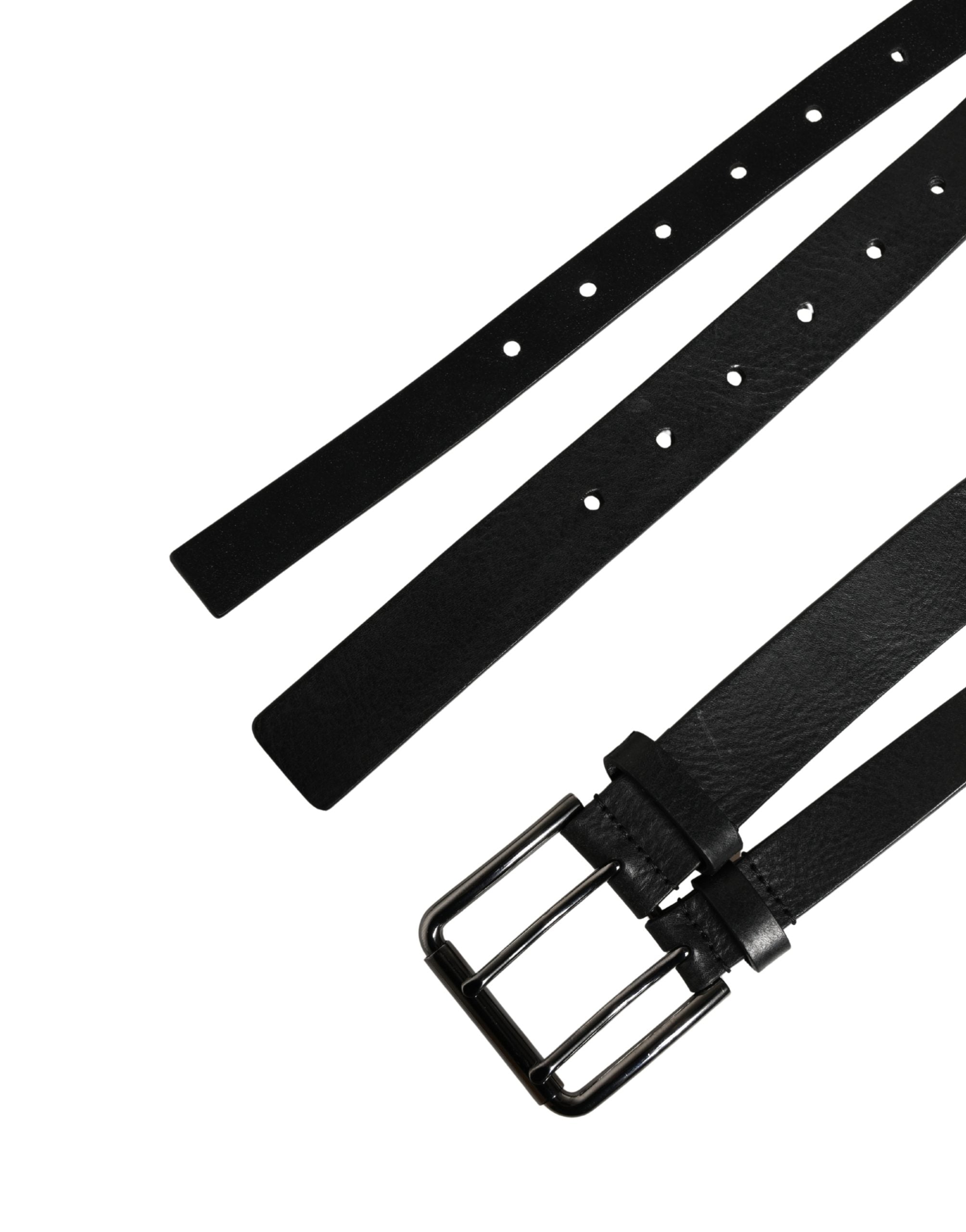 Dolce & Gabbana Black Double Strap Leather Silver Buckle Belt - Luxe Marca