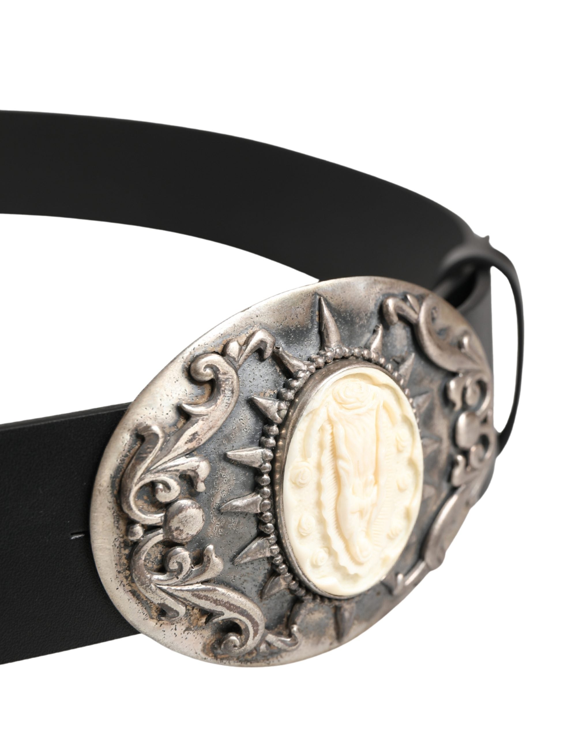 Dolce & Gabbana Black Calf Leather Ornate Metal Buckle Belt - Luxe Marca