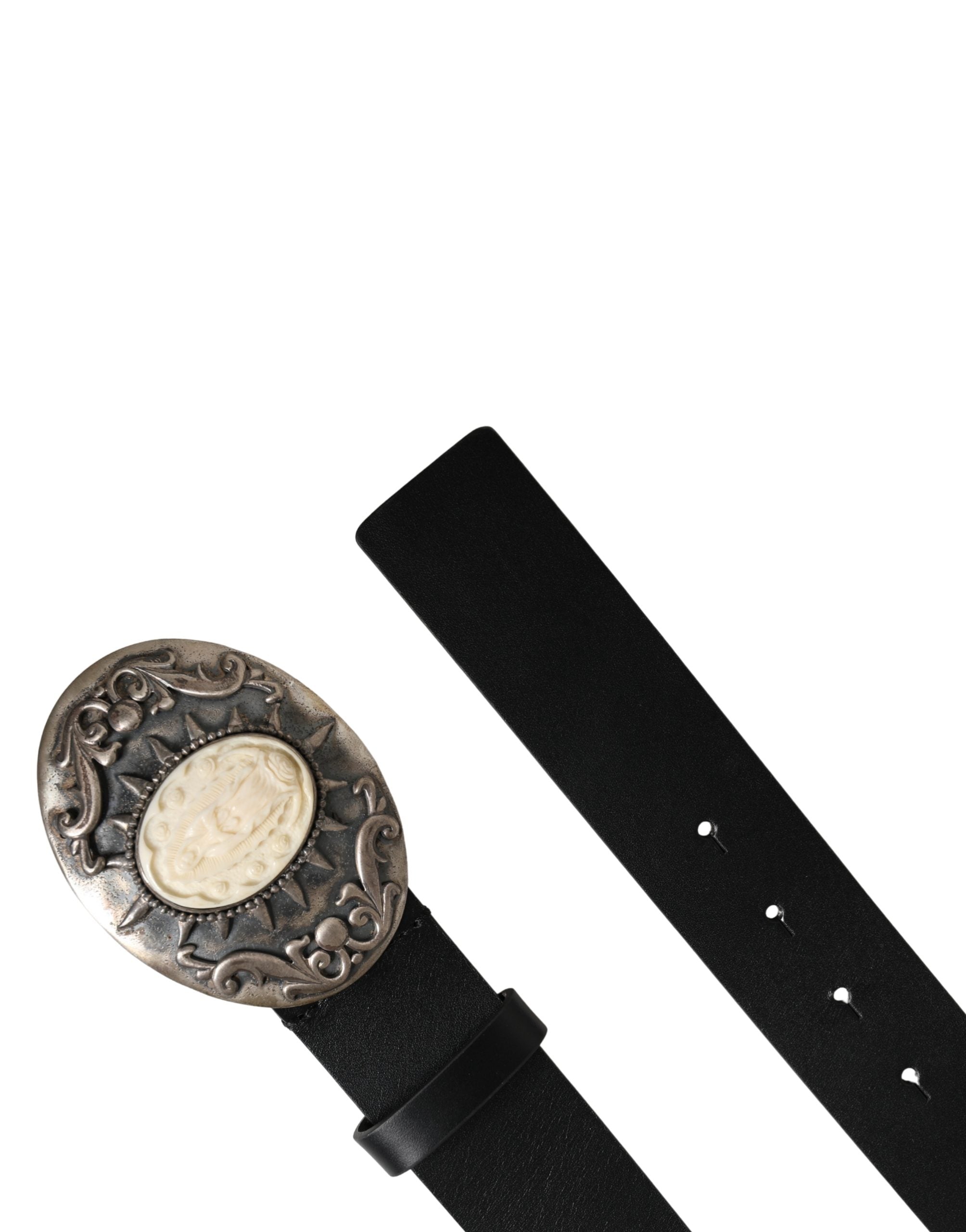 Dolce & Gabbana Black Calf Leather Ornate Metal Buckle Belt - Luxe Marca