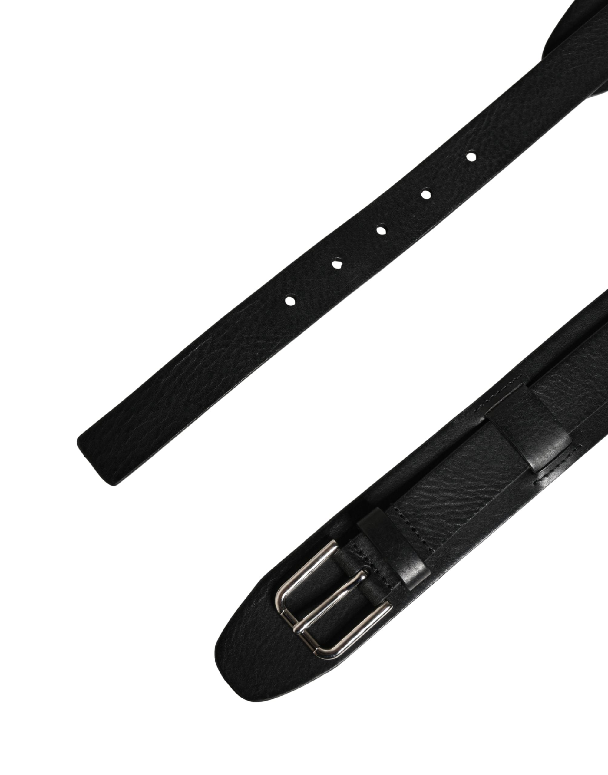 Dolce & Gabbana Men Black Classic Leather Metal Buckle Belt - Luxe Marca