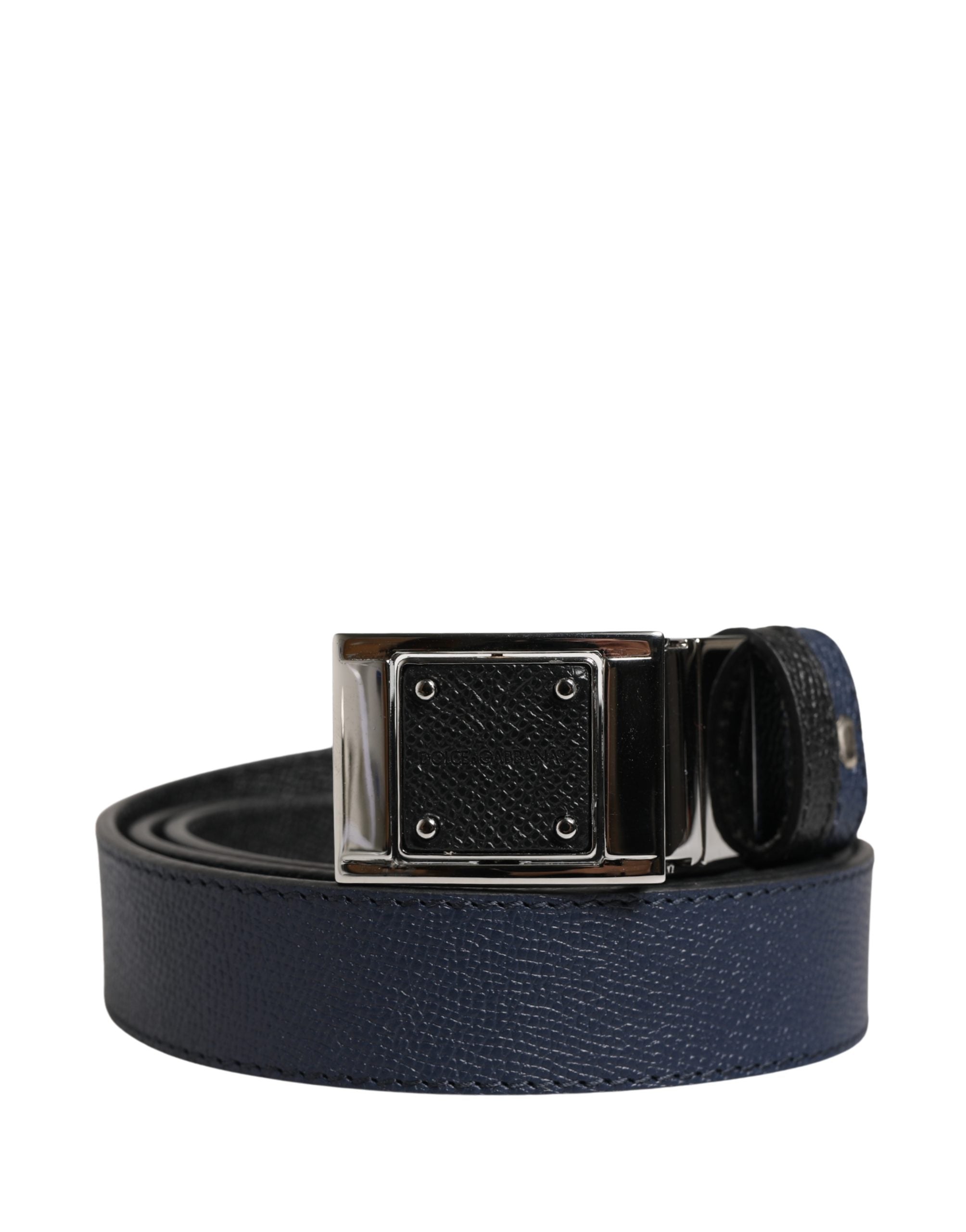 Dolce & Gabbana Men Blue Calfskin Leather Square Buckle Belt - Luxe Marca