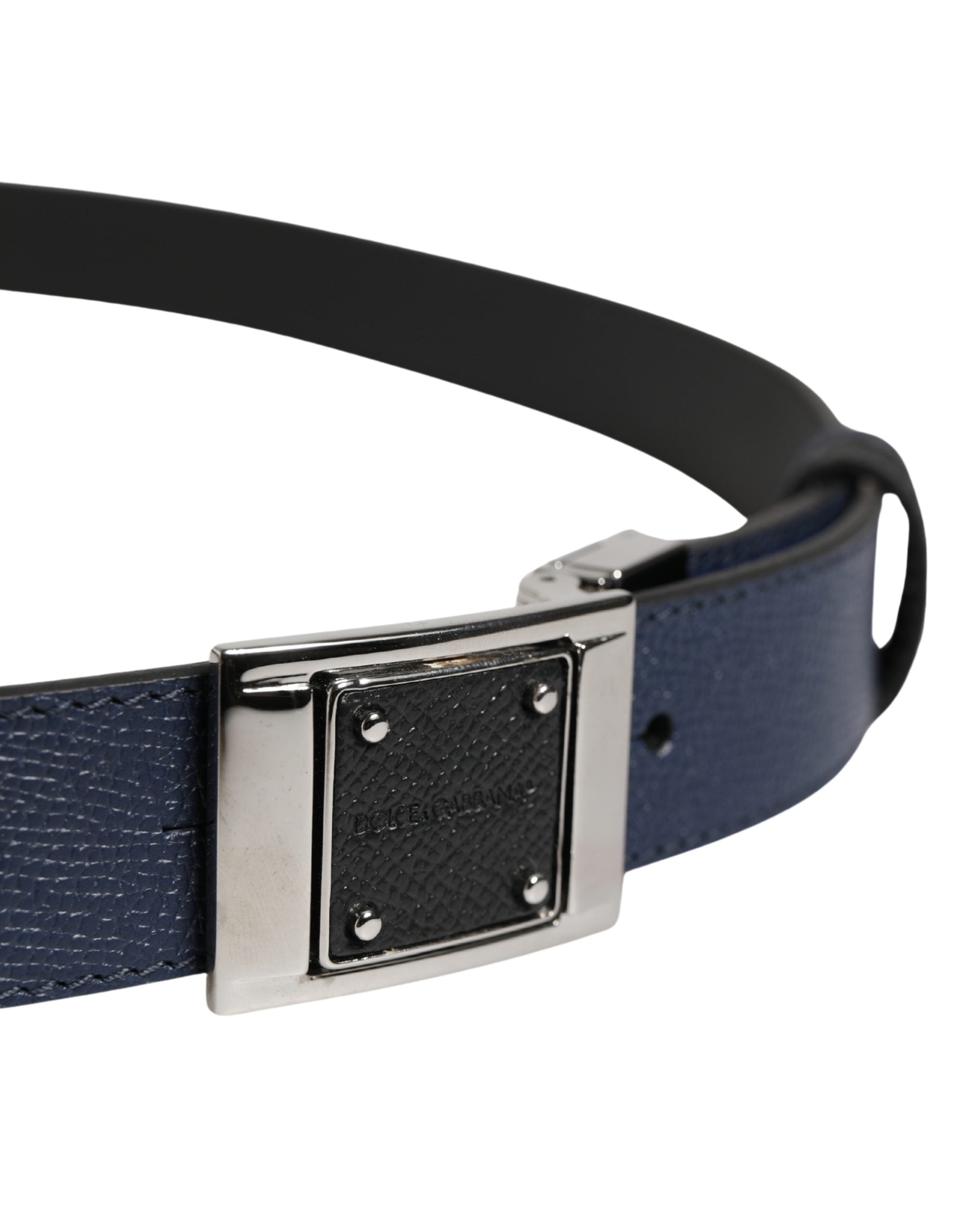 Dolce & Gabbana Men Blue Calfskin Leather Square Buckle Belt - Luxe Marca