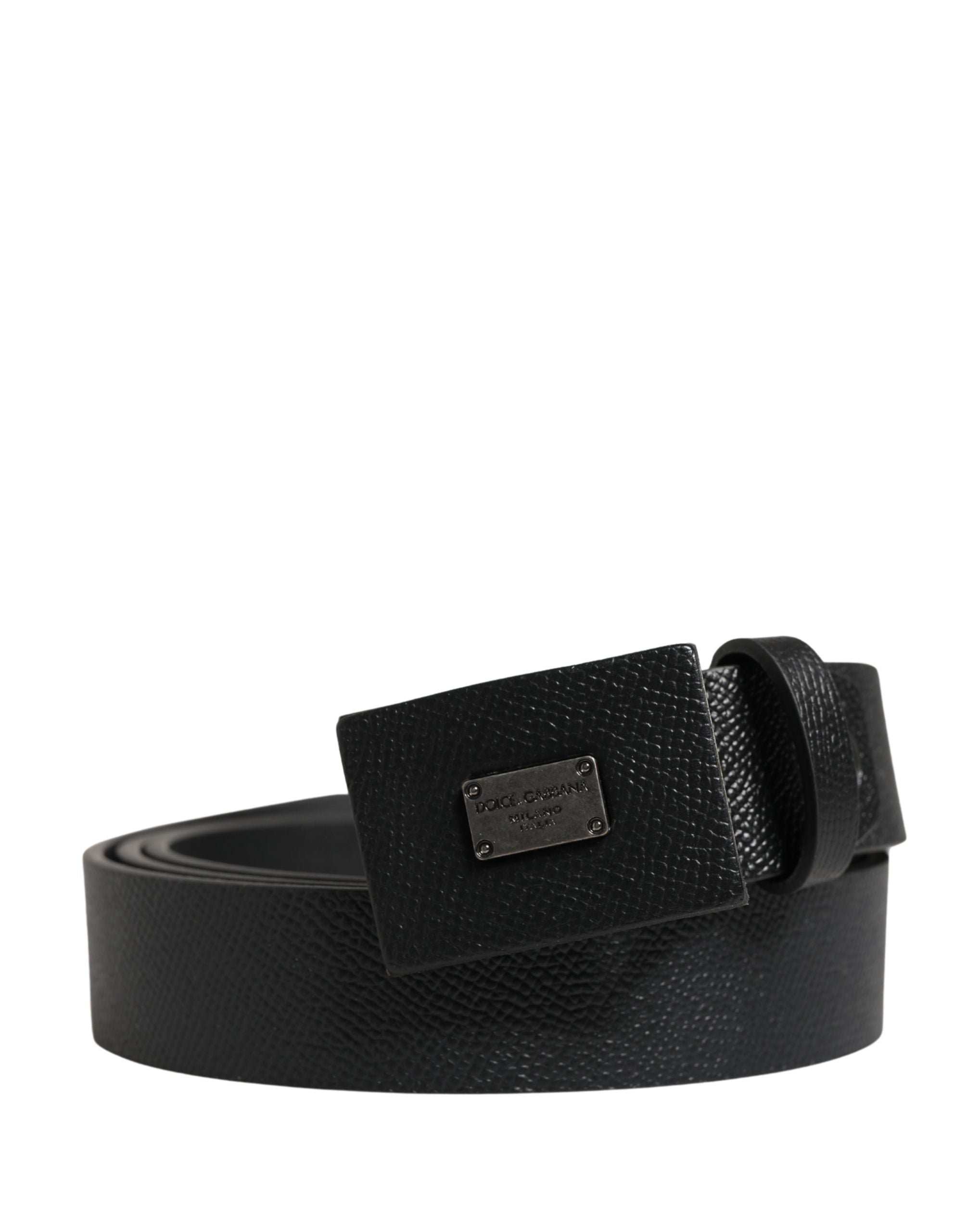 Dolce & Gabbana Men Black Calfskin Leather Square Buckle Belt - Luxe Marca
