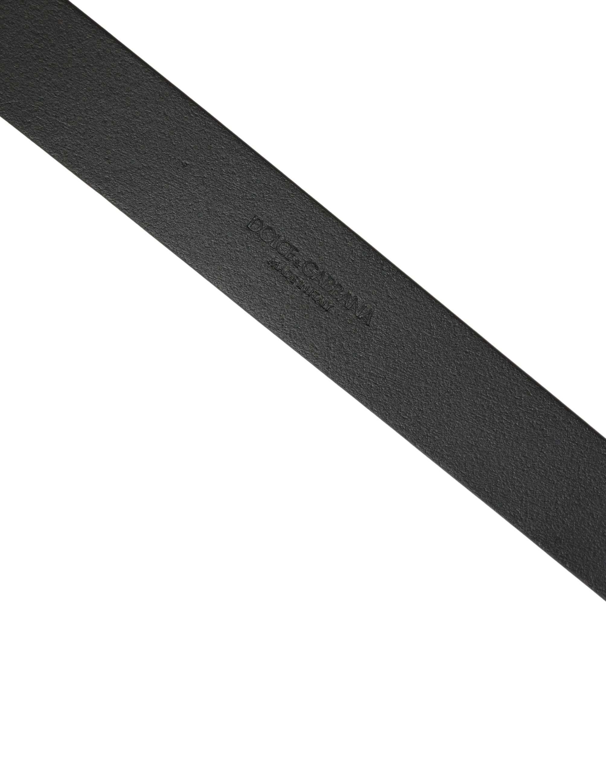 Dolce & Gabbana Men Black Calfskin Leather Square Buckle Belt - Luxe Marca