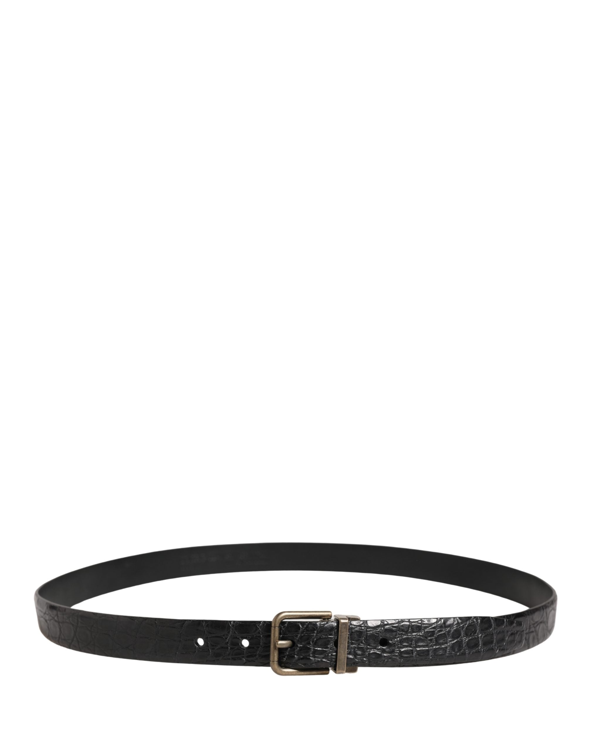 Dolce & Gabbana Men Black Exotic Leather Metal Buckle Belt - Luxe Marca