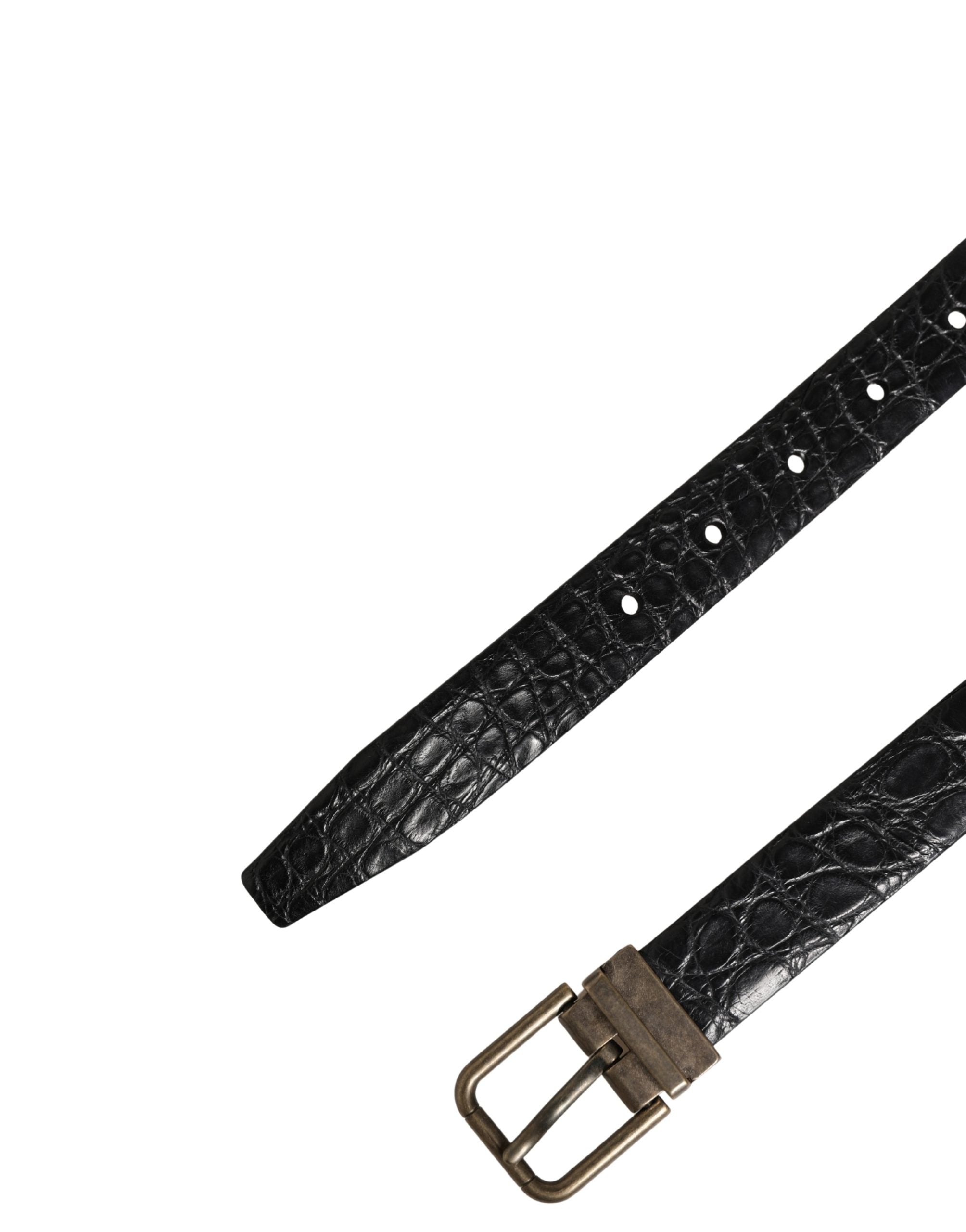 Dolce & Gabbana Men Black Exotic Leather Metal Buckle Belt - Luxe Marca