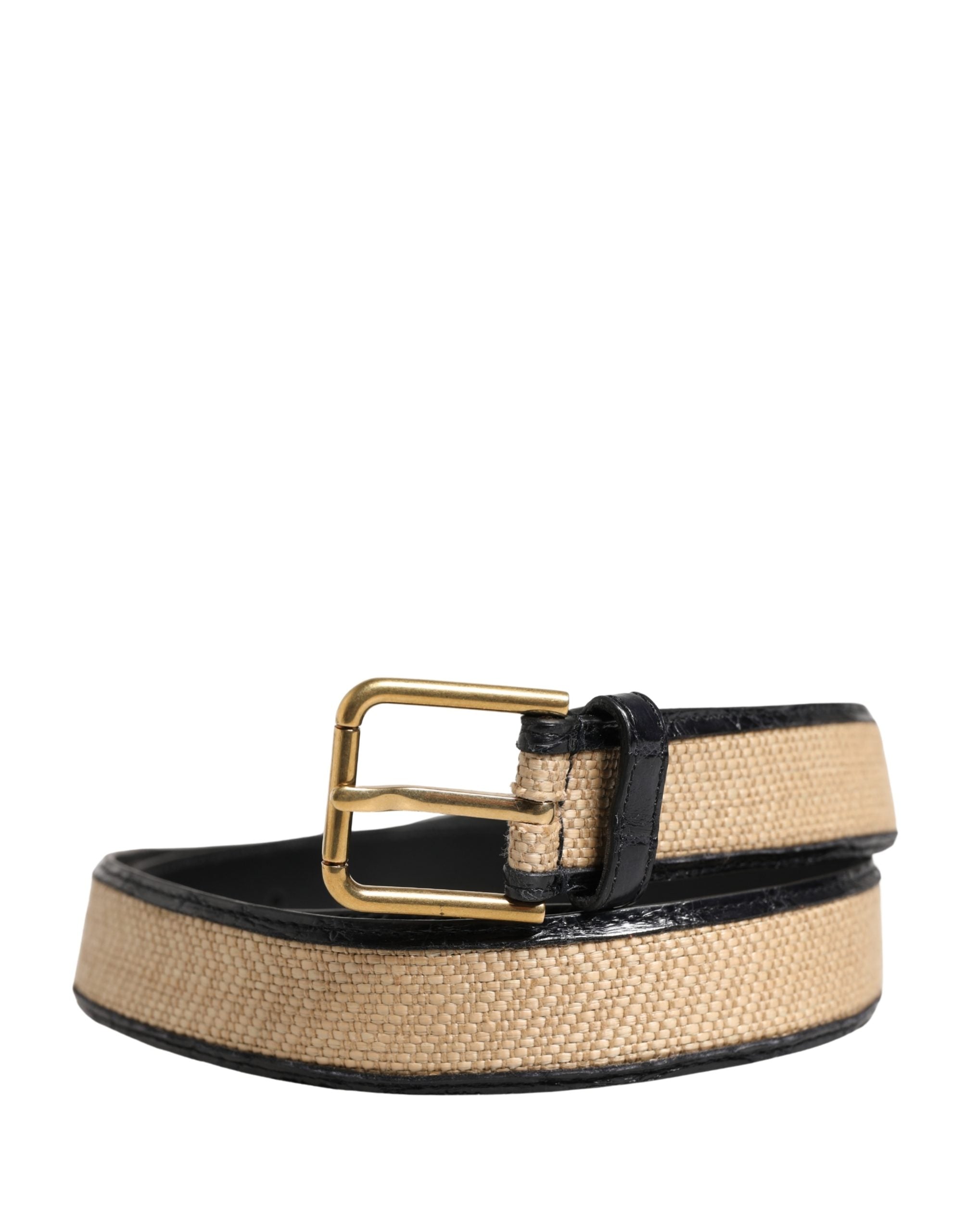 Dolce & Gabbana Men Beige Braided Leather Metal Buckle Belt - Luxe Marca