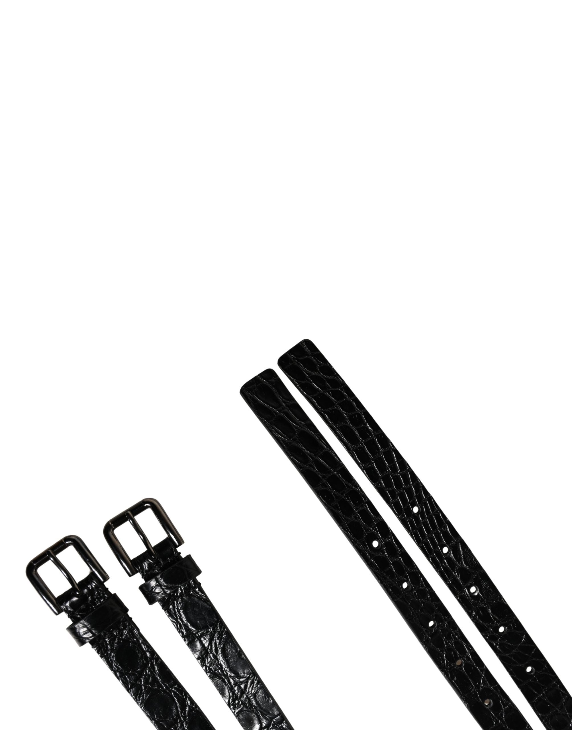 Dolce & Gabbana Black Double Strap Leather Silver Buckle Belt - Luxe Marca