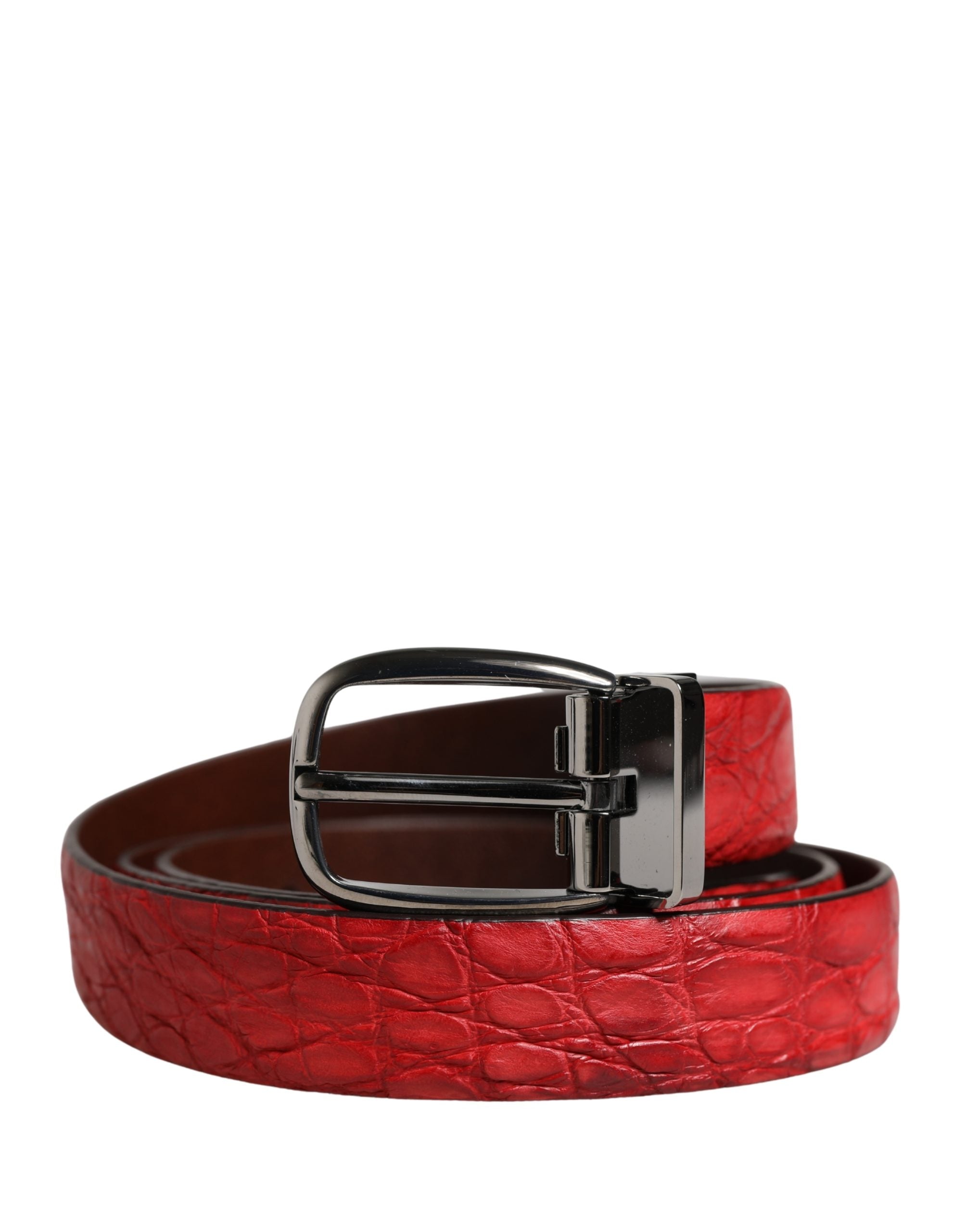 Dolce & Gabbana Men Red Exotic Leather Metal Buckle Belt - Luxe Marca