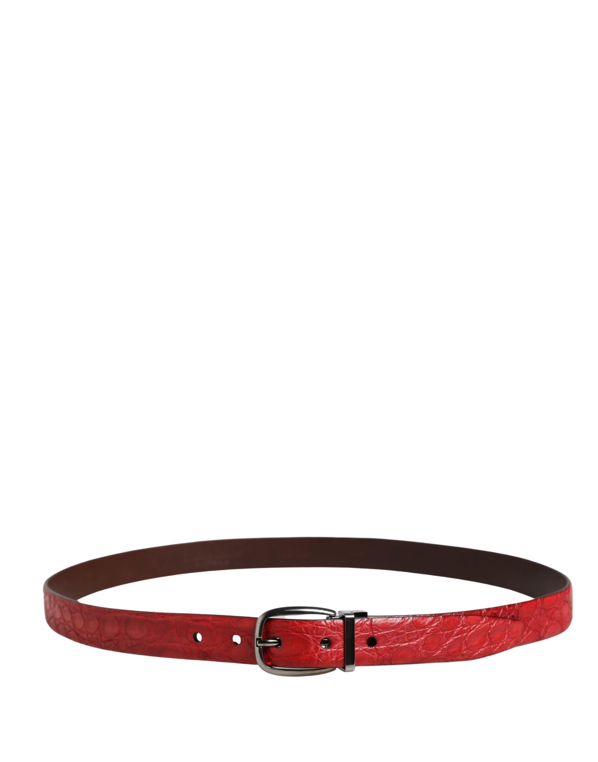 Dolce & Gabbana Men Red Exotic Leather Metal Buckle Belt - Luxe Marca