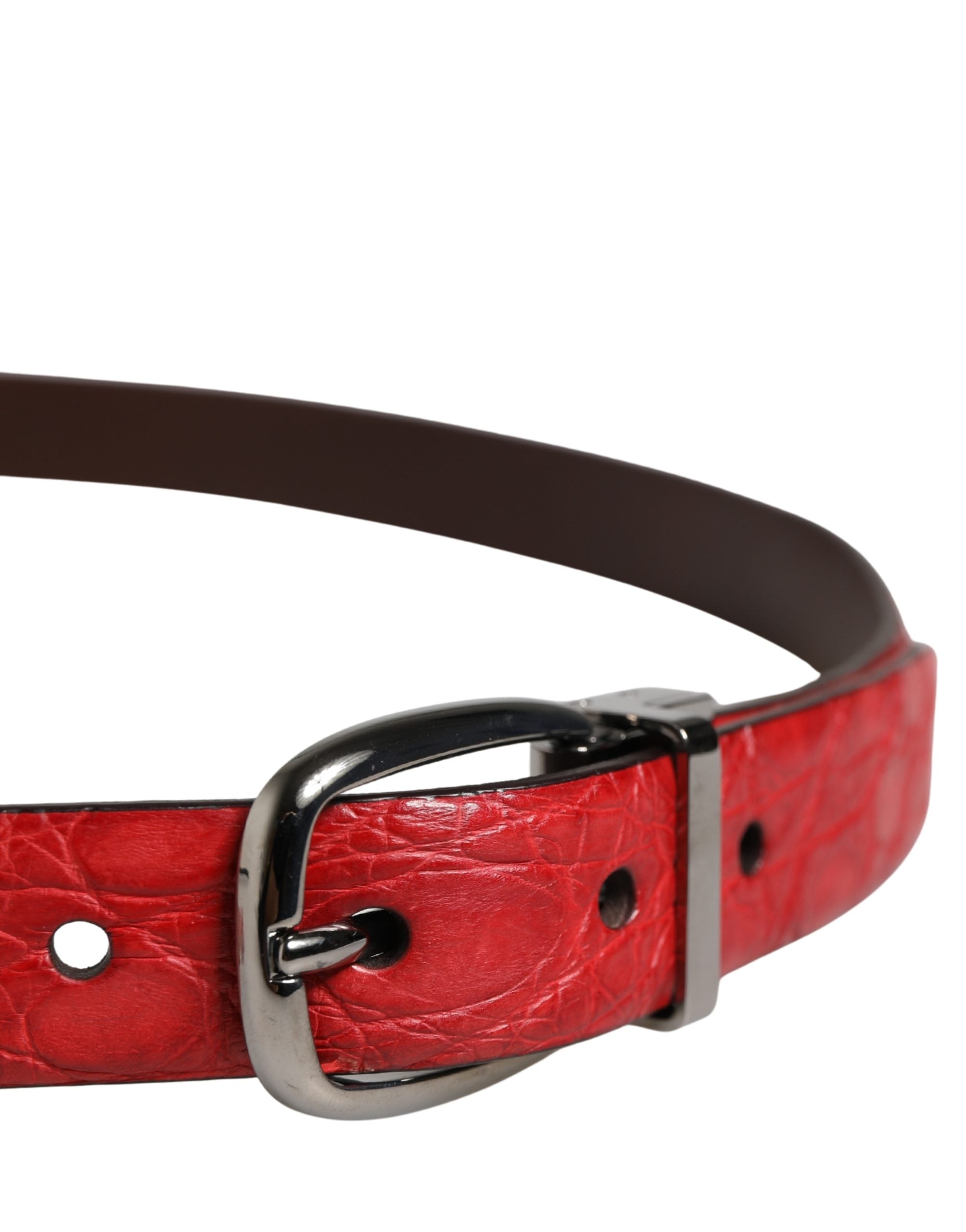 Dolce & Gabbana Men Red Exotic Leather Metal Buckle Belt - Luxe Marca