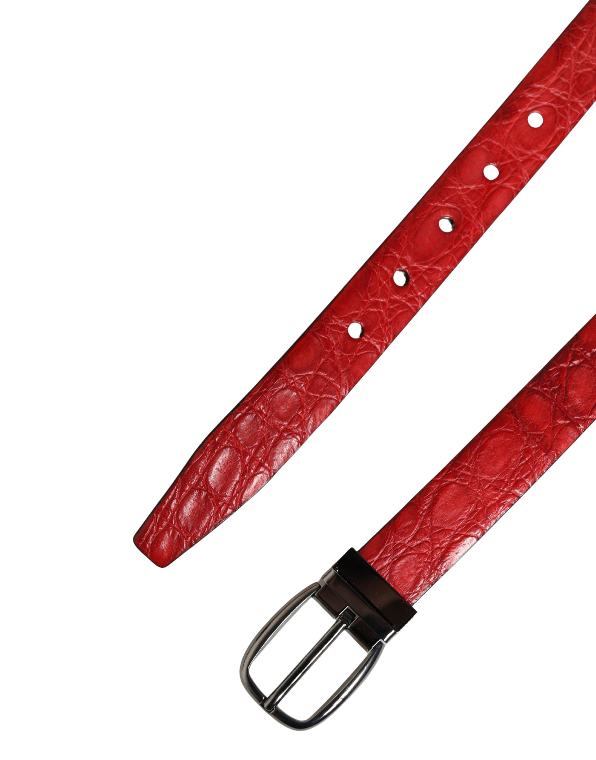 Dolce & Gabbana Men Red Exotic Leather Metal Buckle Belt - Luxe Marca