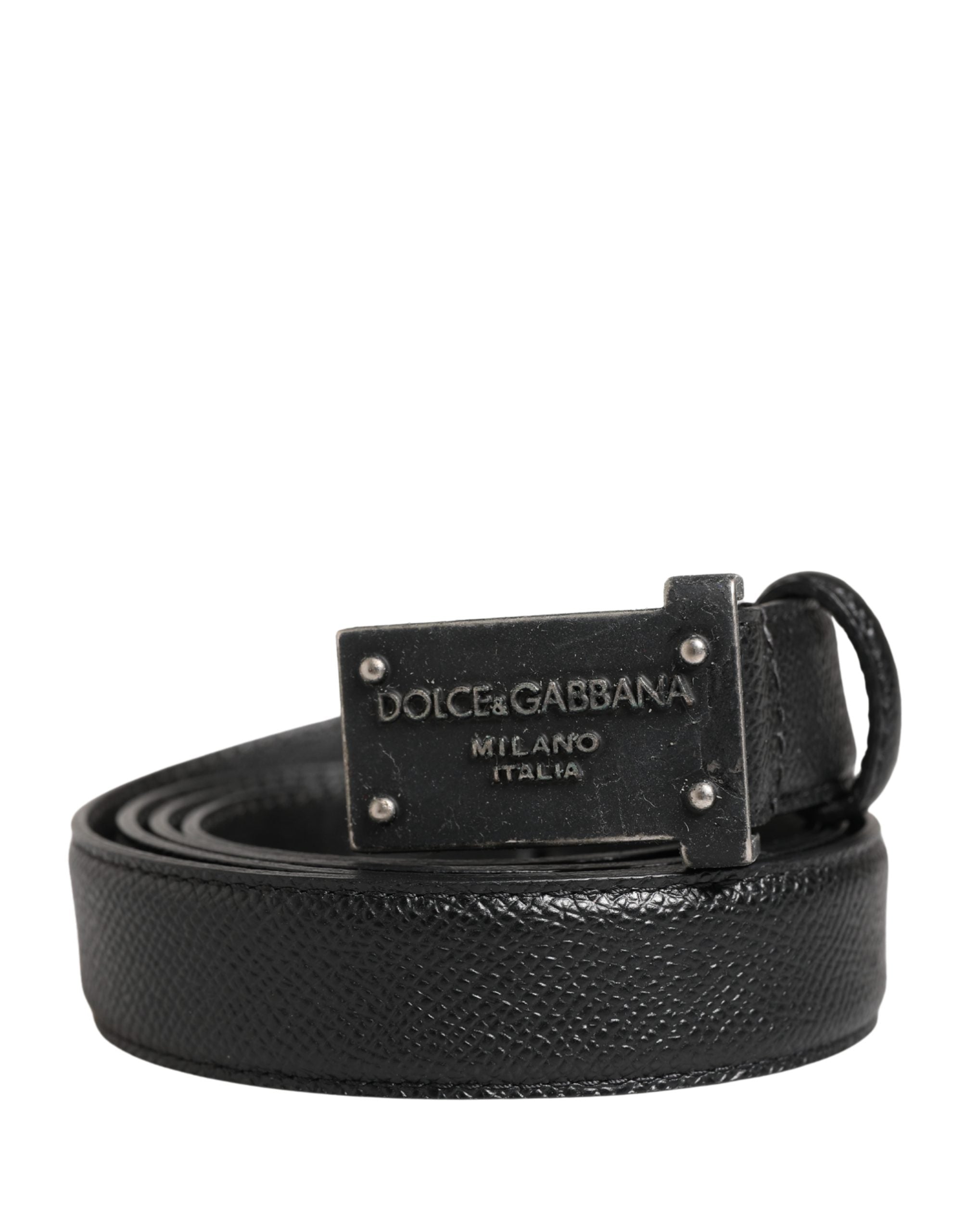 Dolce & Gabbana Men Black Calf Leather Logo Metal Buckle Belt - Luxe Marca