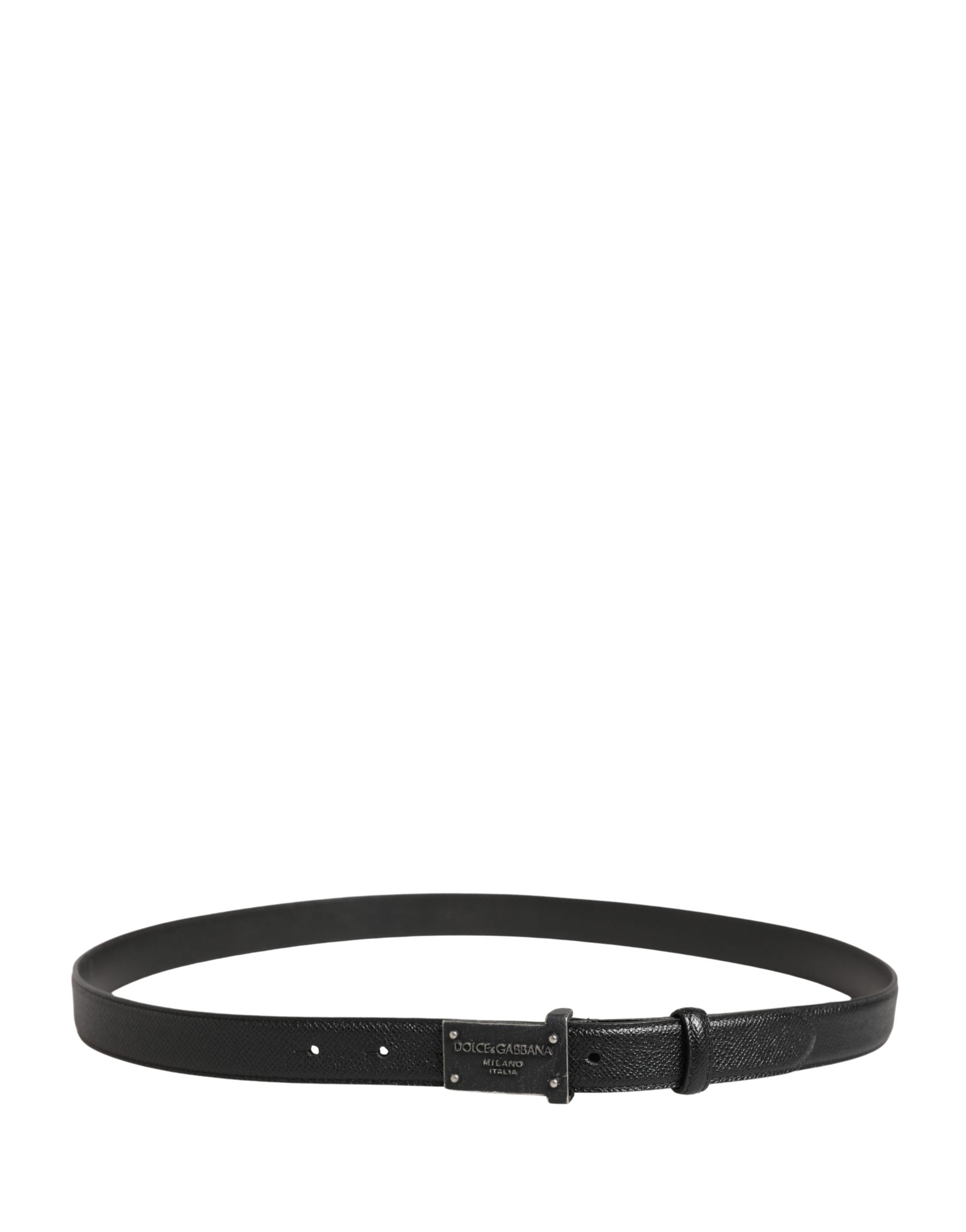 Dolce & Gabbana Men Black Calf Leather Logo Metal Buckle Belt - Luxe Marca