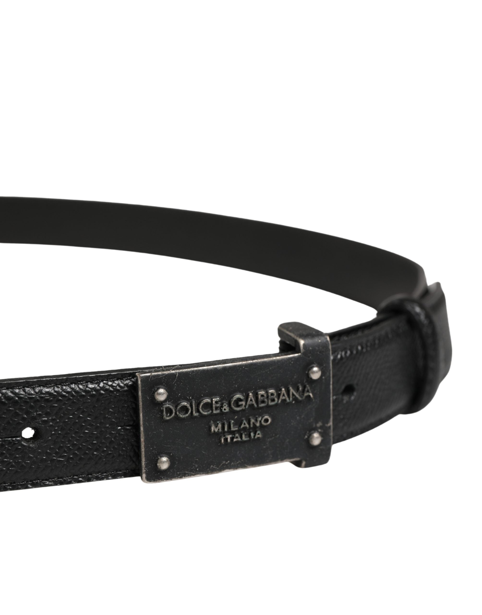 Dolce & Gabbana Men Black Calf Leather Logo Metal Buckle Belt - Luxe Marca