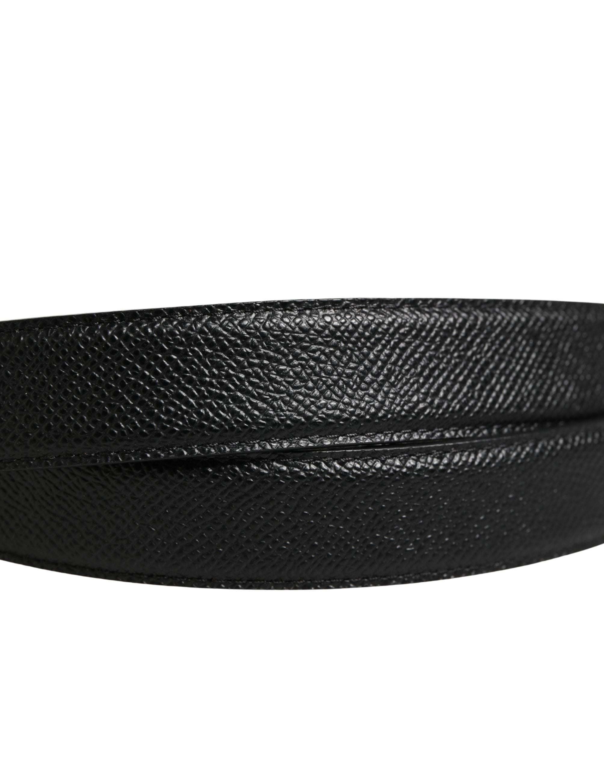 Dolce & Gabbana Men Black Calf Leather Logo Metal Buckle Belt - Luxe Marca