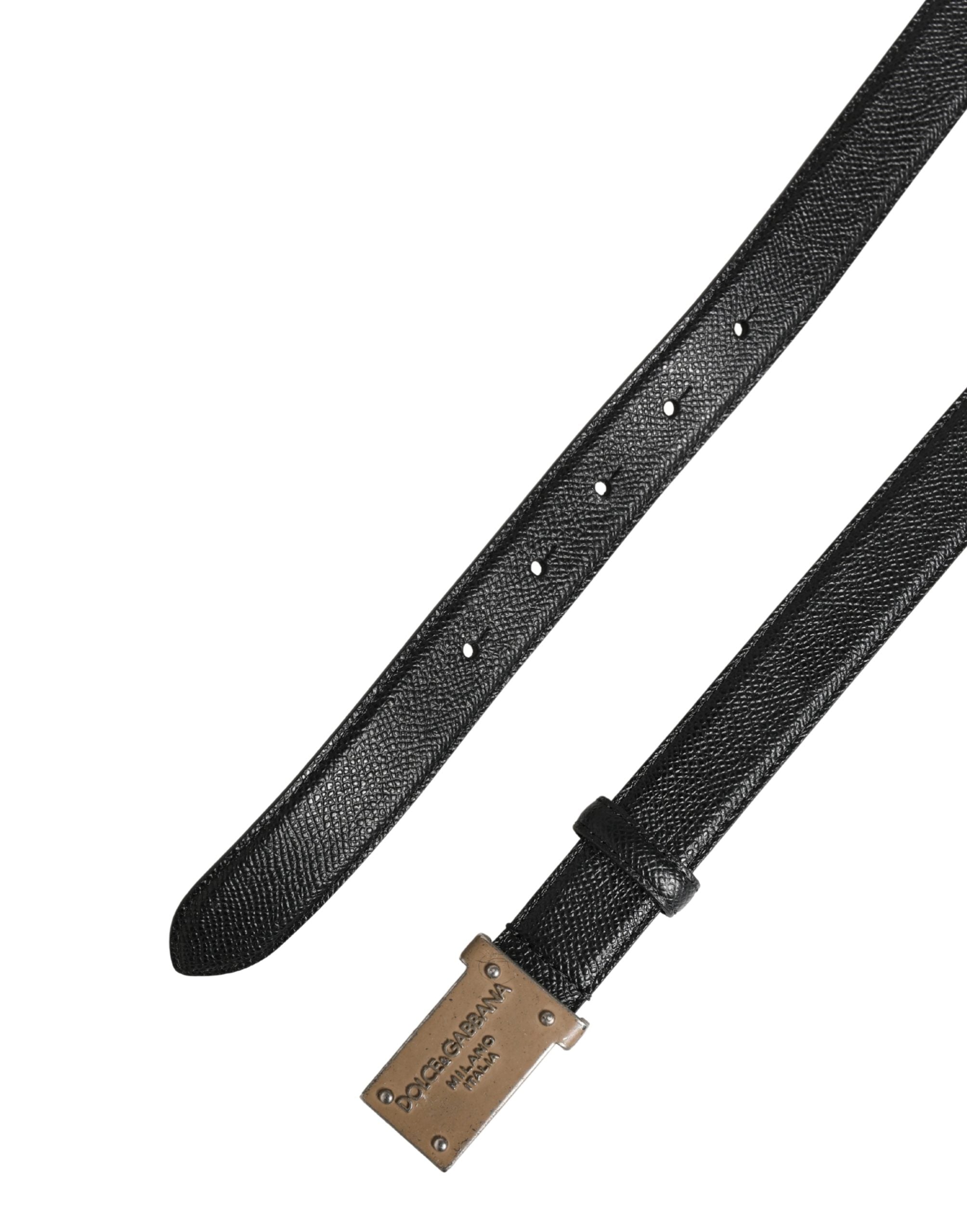 Dolce & Gabbana Men Black Calf Leather Logo Metal Buckle Belt - Luxe Marca
