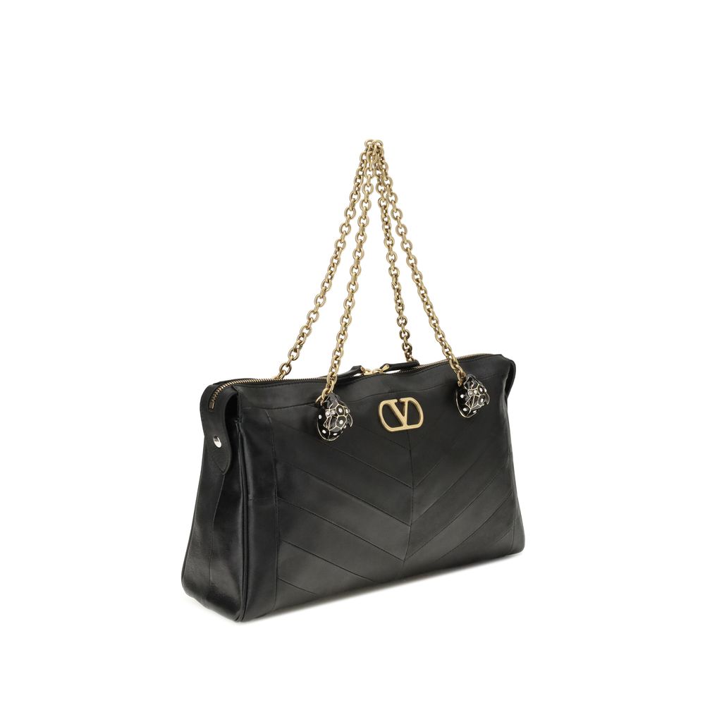 Valentino Garavani Black Calf Leather Bos Taurus Shoulder Bag - Luxe Marca